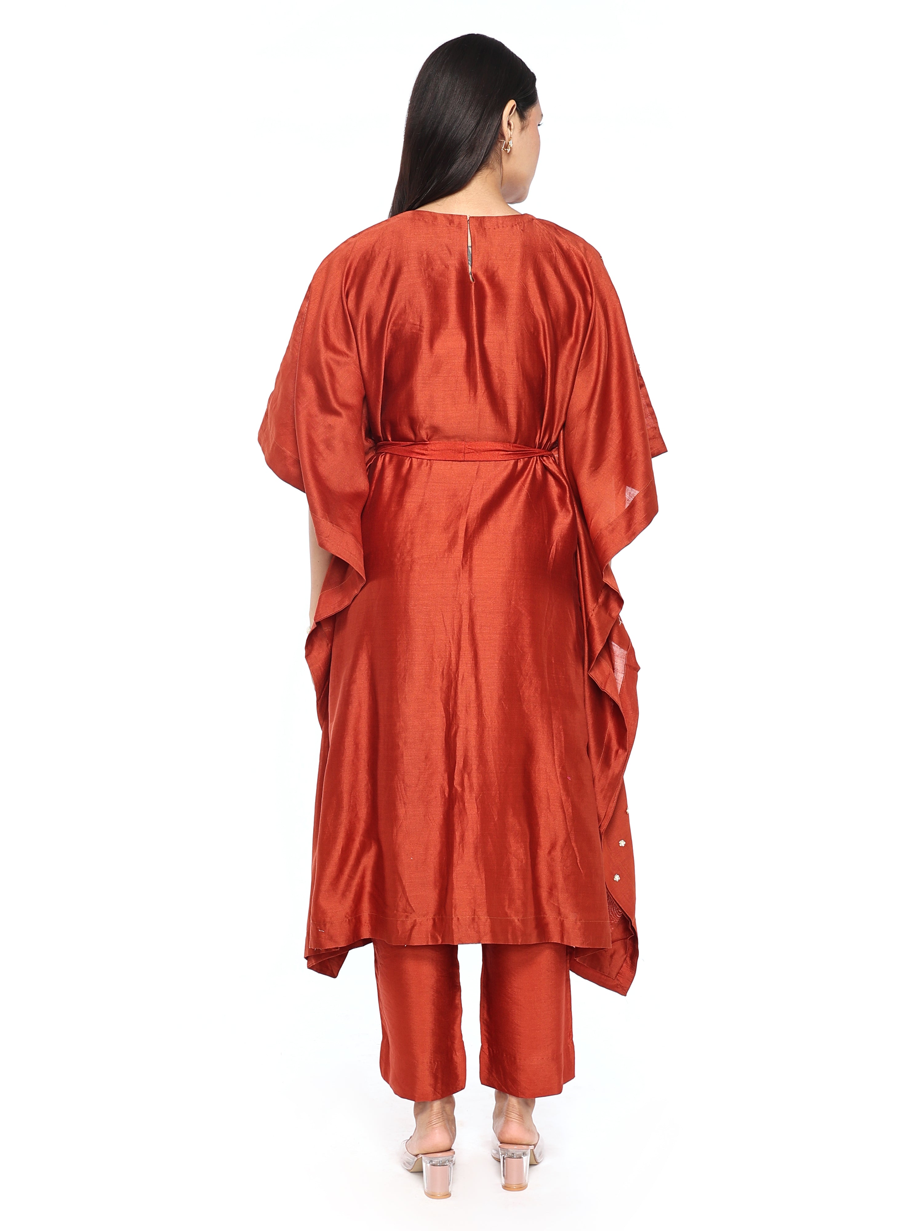 Knee length kaftan with pant and belt