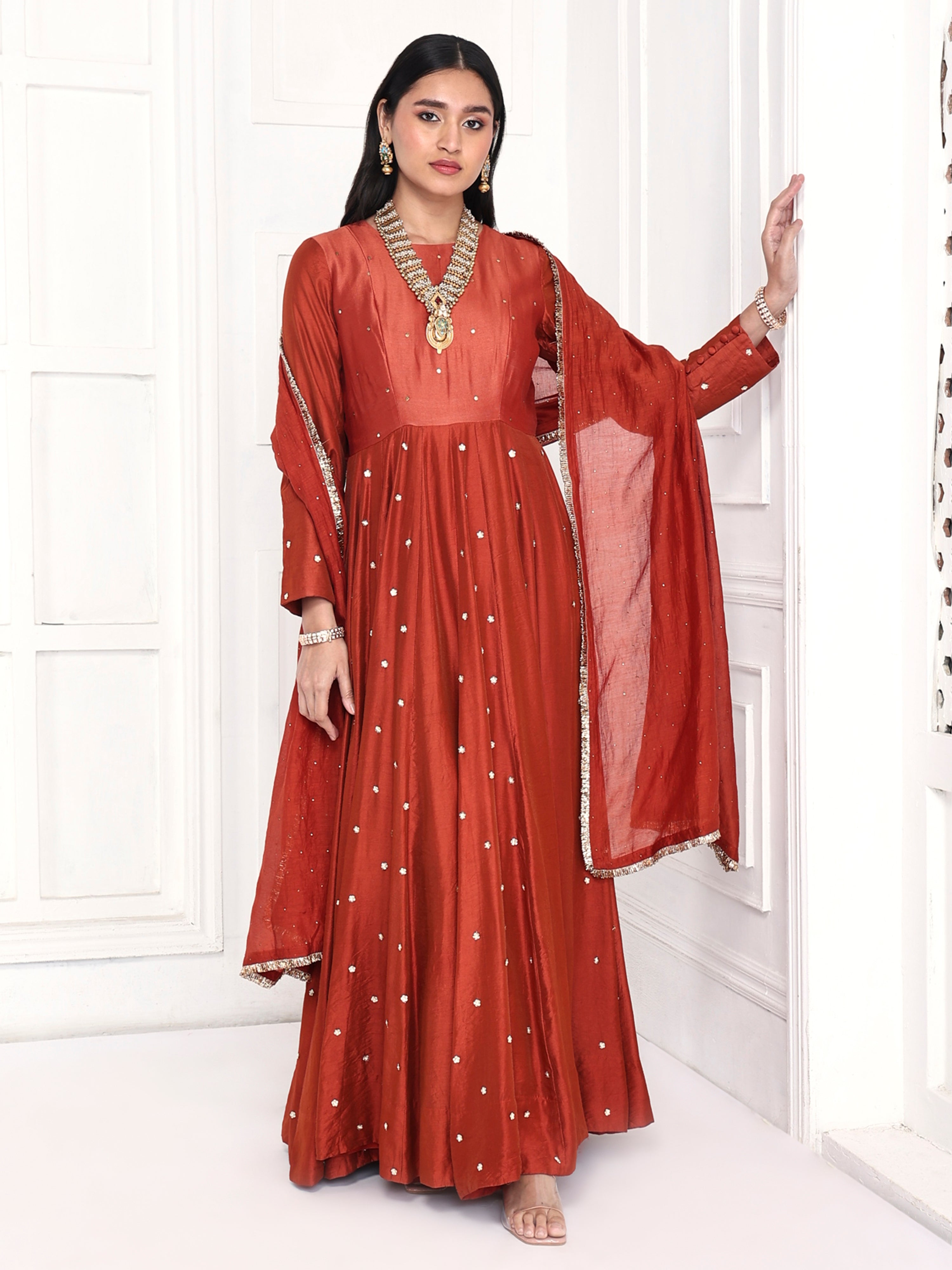 Anarkali paired with dupatta