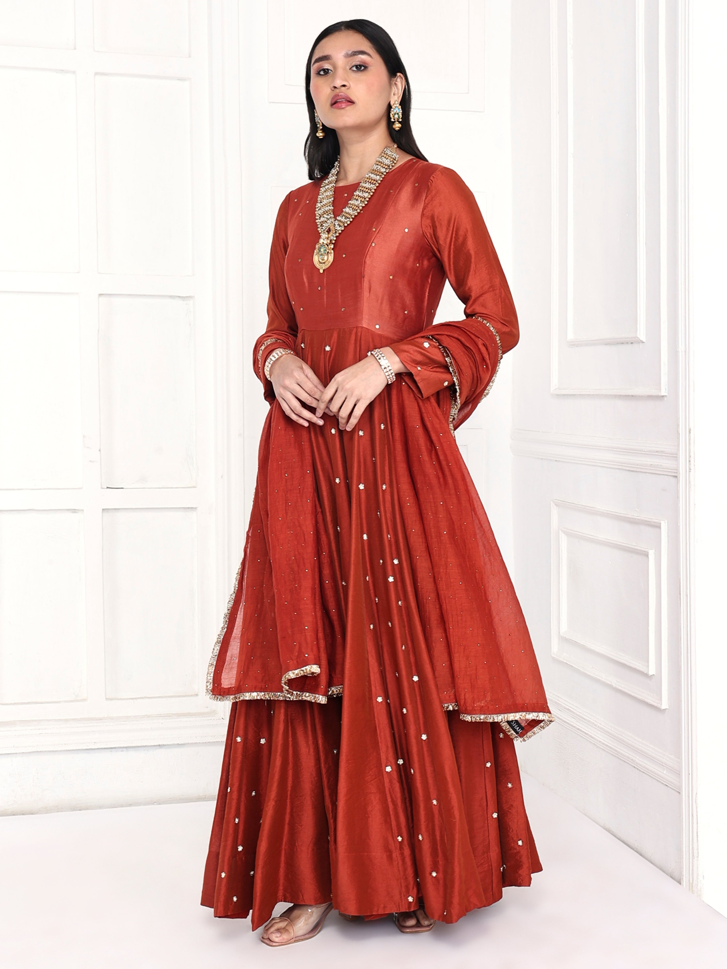 Anarkali paired with dupatta