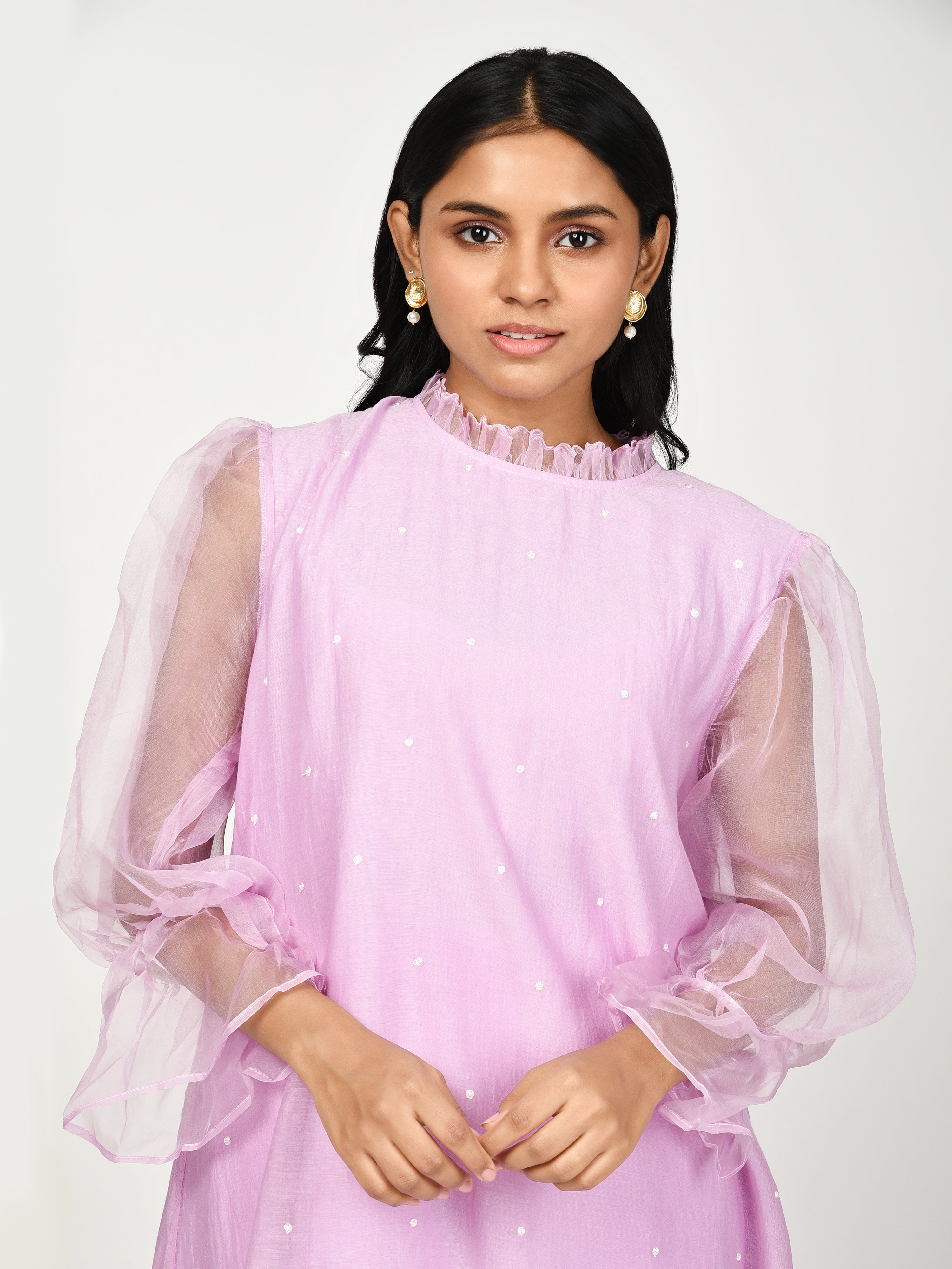 Purple High Low Kurta Set
