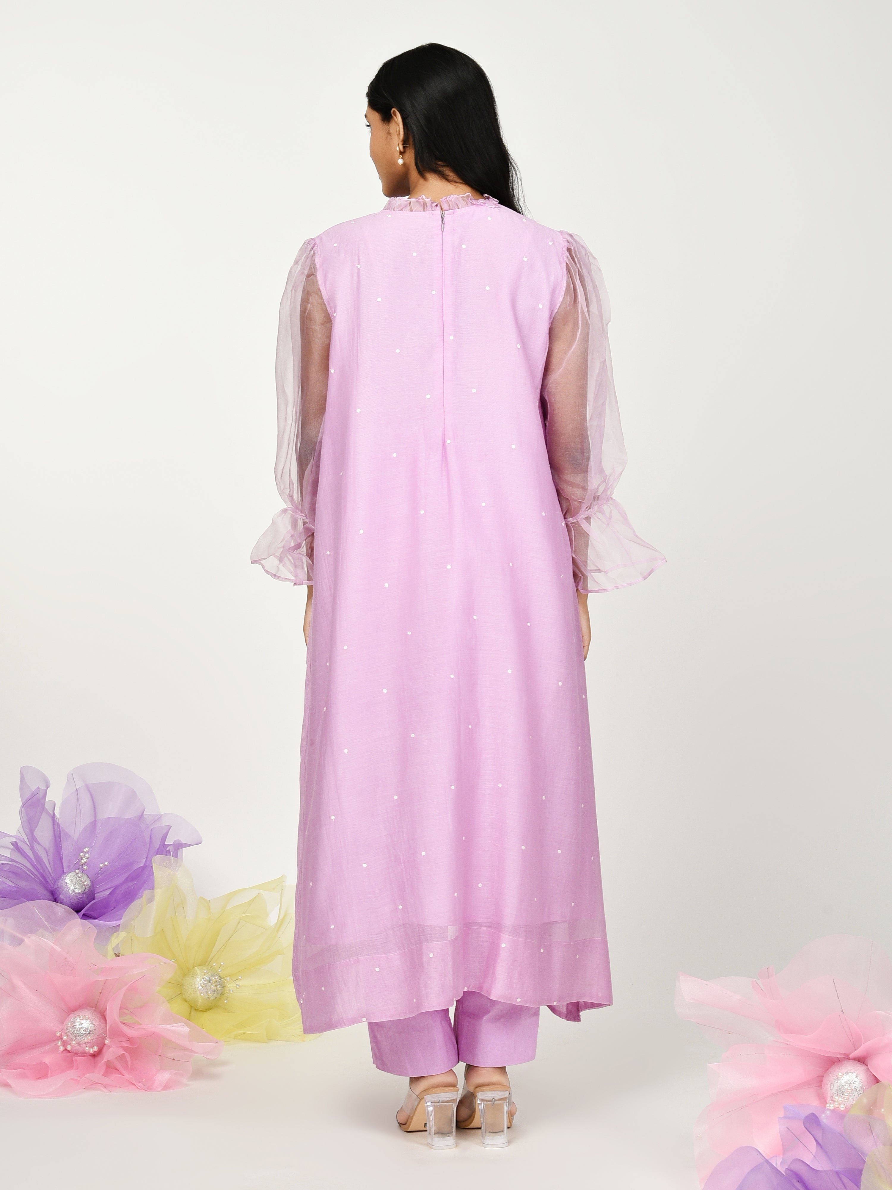 Purple High Low Kurta Set