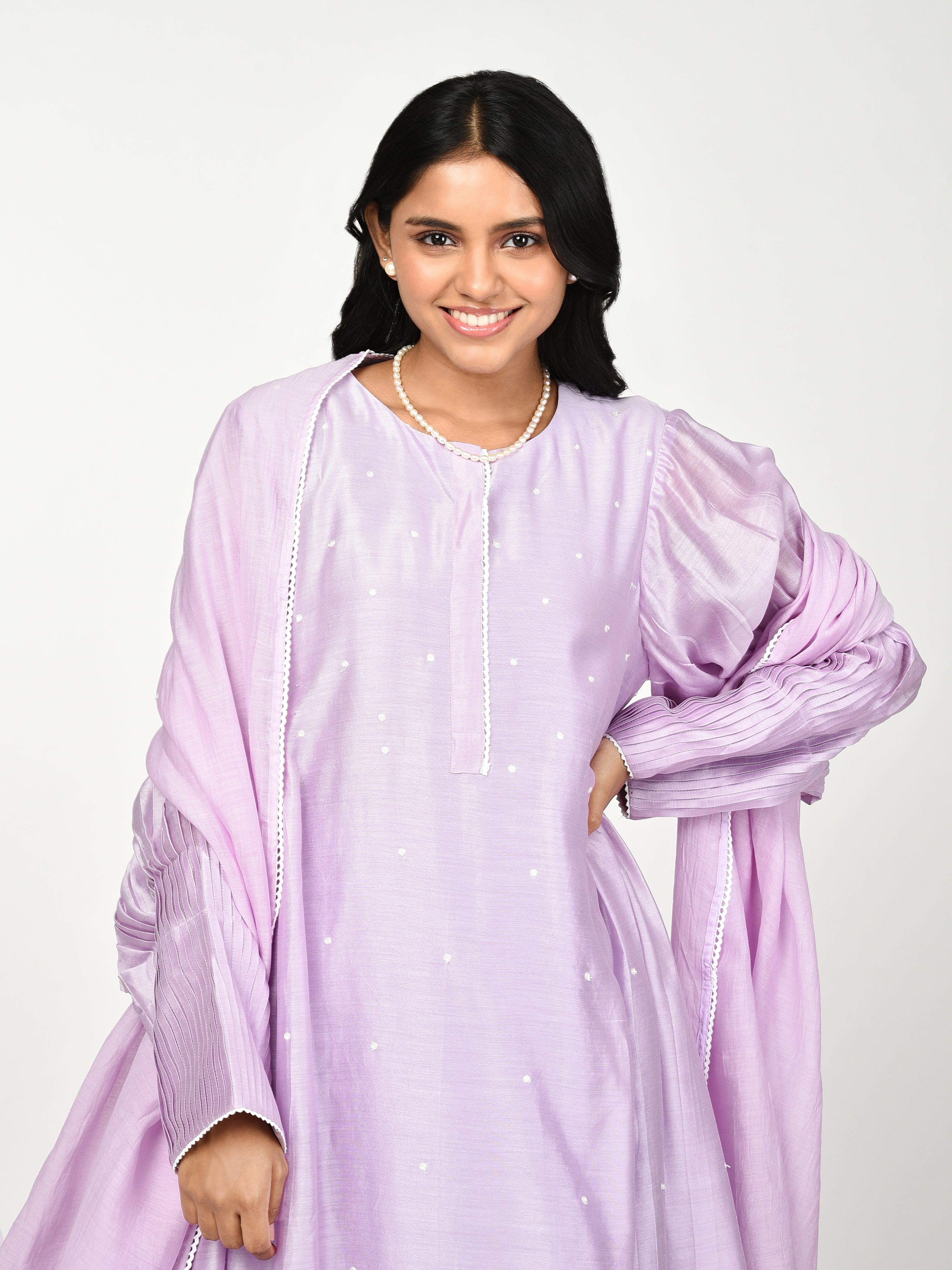 Purple Pleated Kurta Set