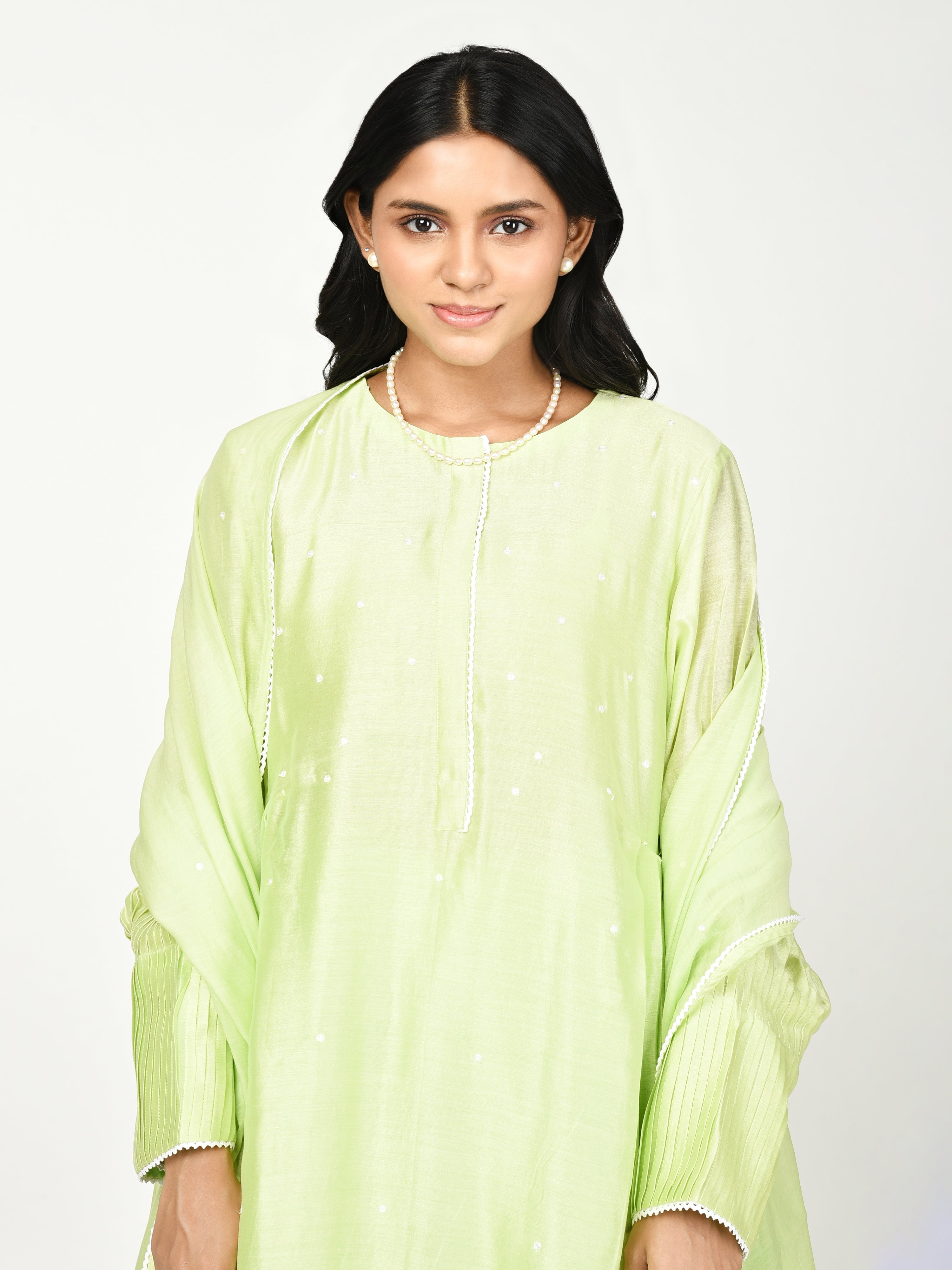 Green Pleated Kurta Set