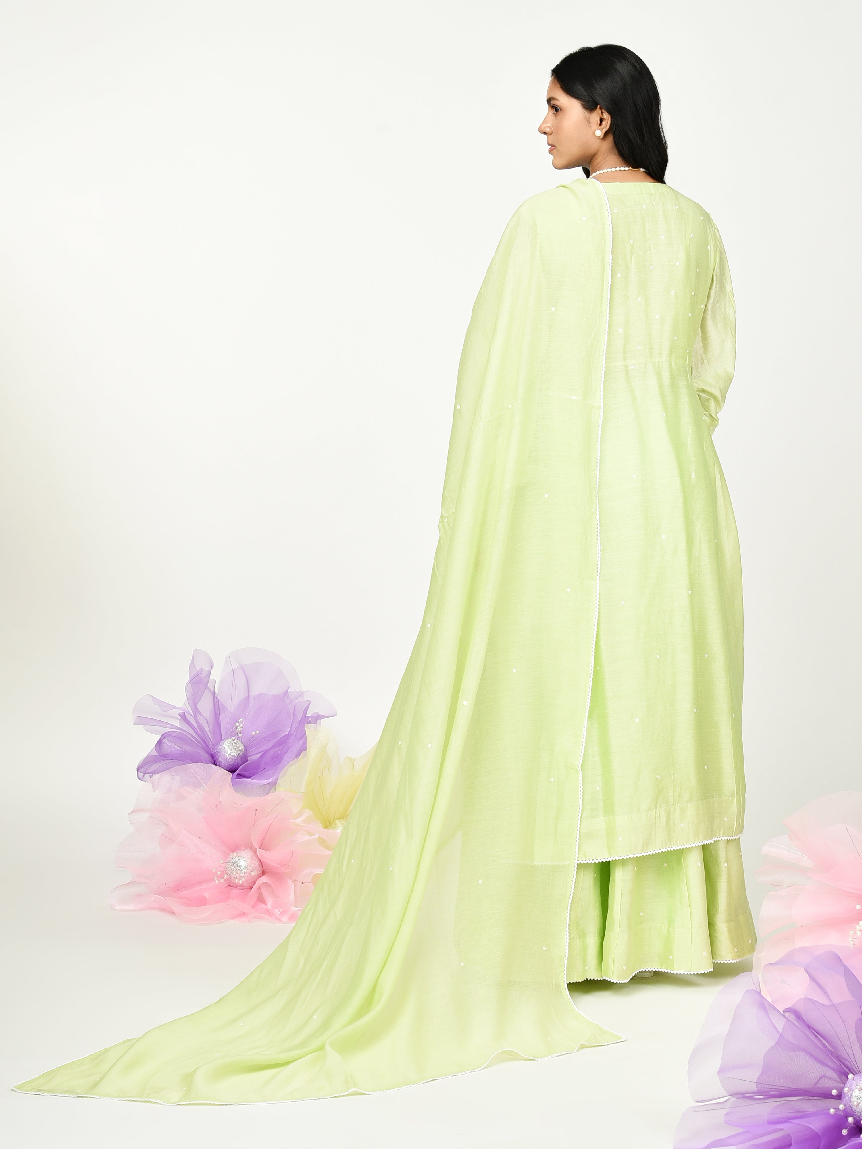 Green Pleated Kurta Set