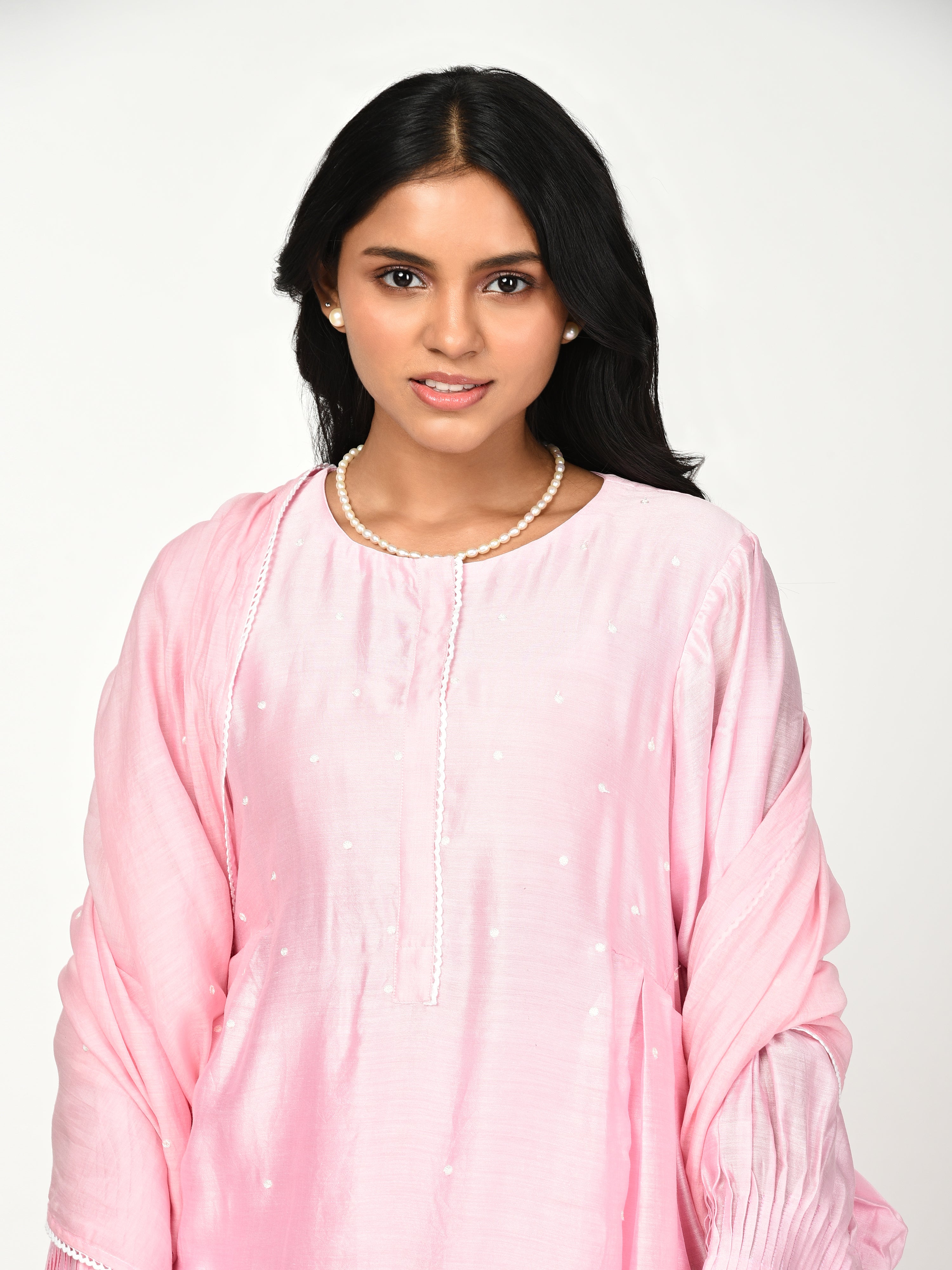 Pink Pleated Kurta Set