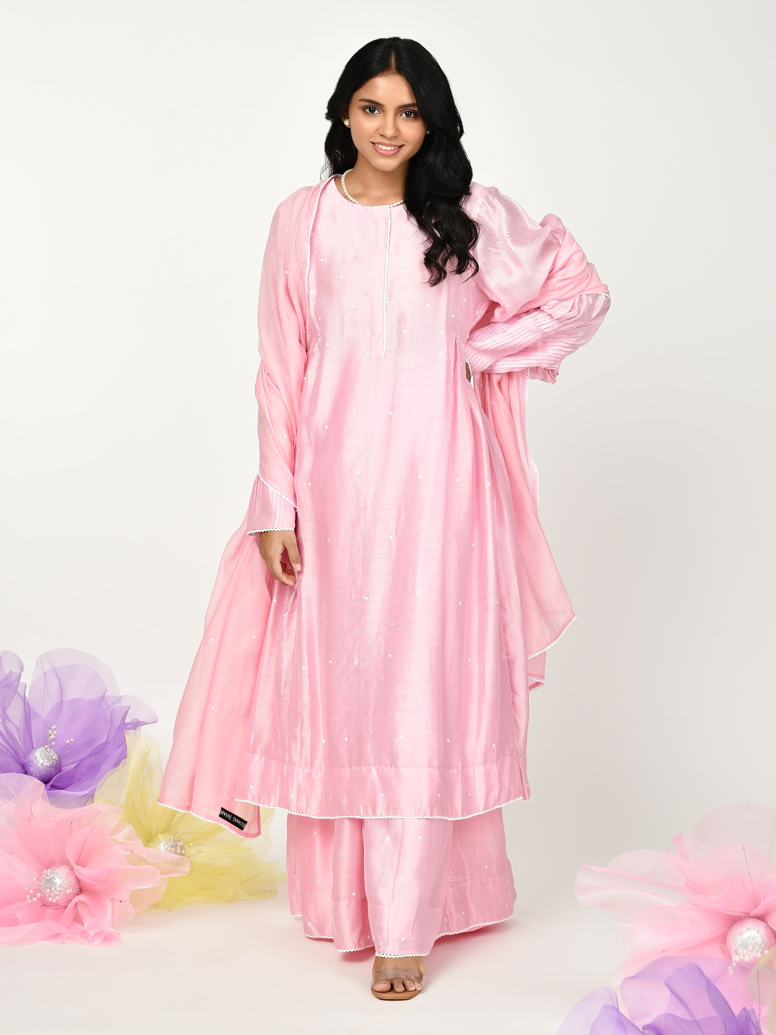Pink Pleated Kurta Set