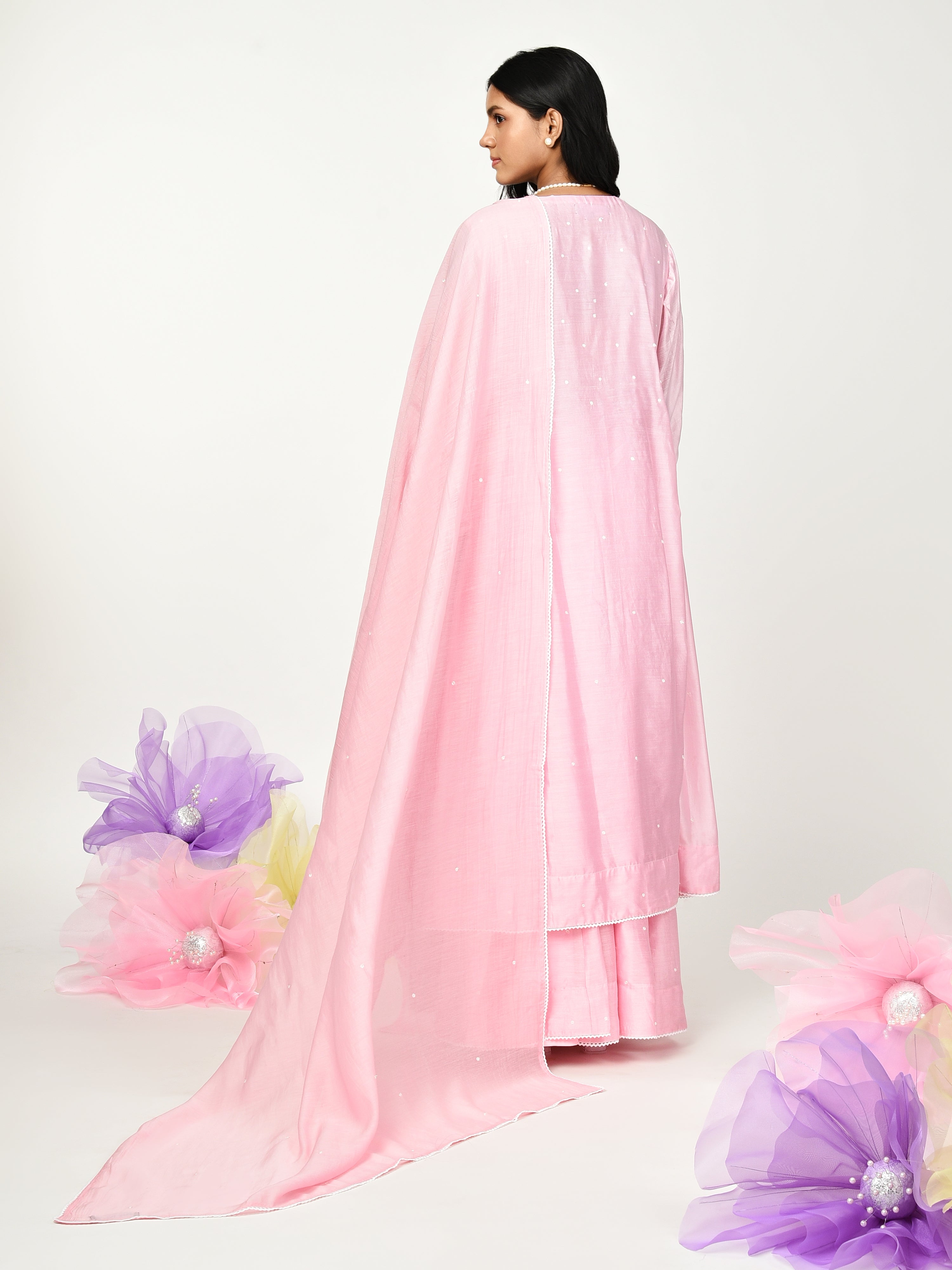 Pink Pleated Kurta Set