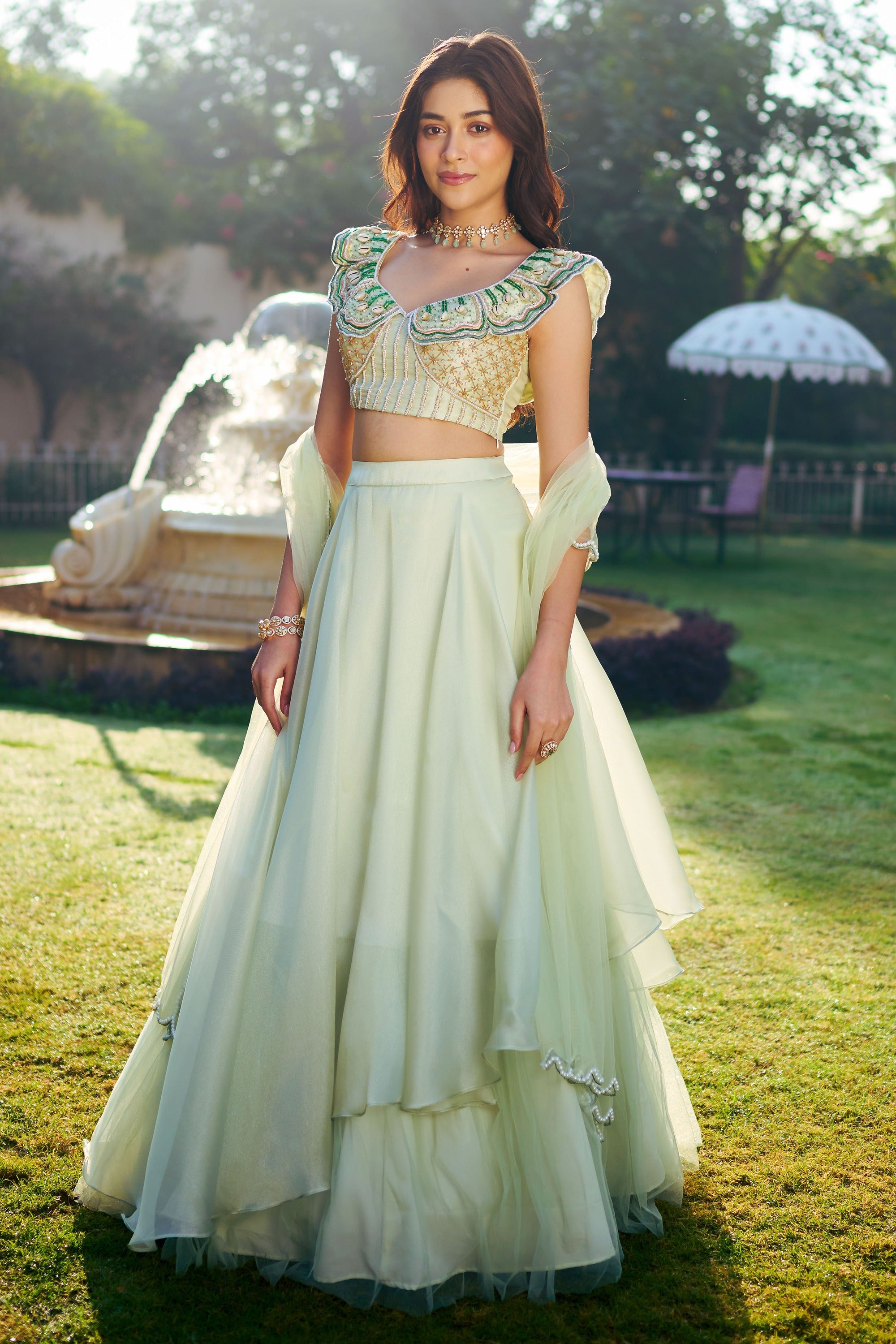 Modern Sage Green Lehenga Set