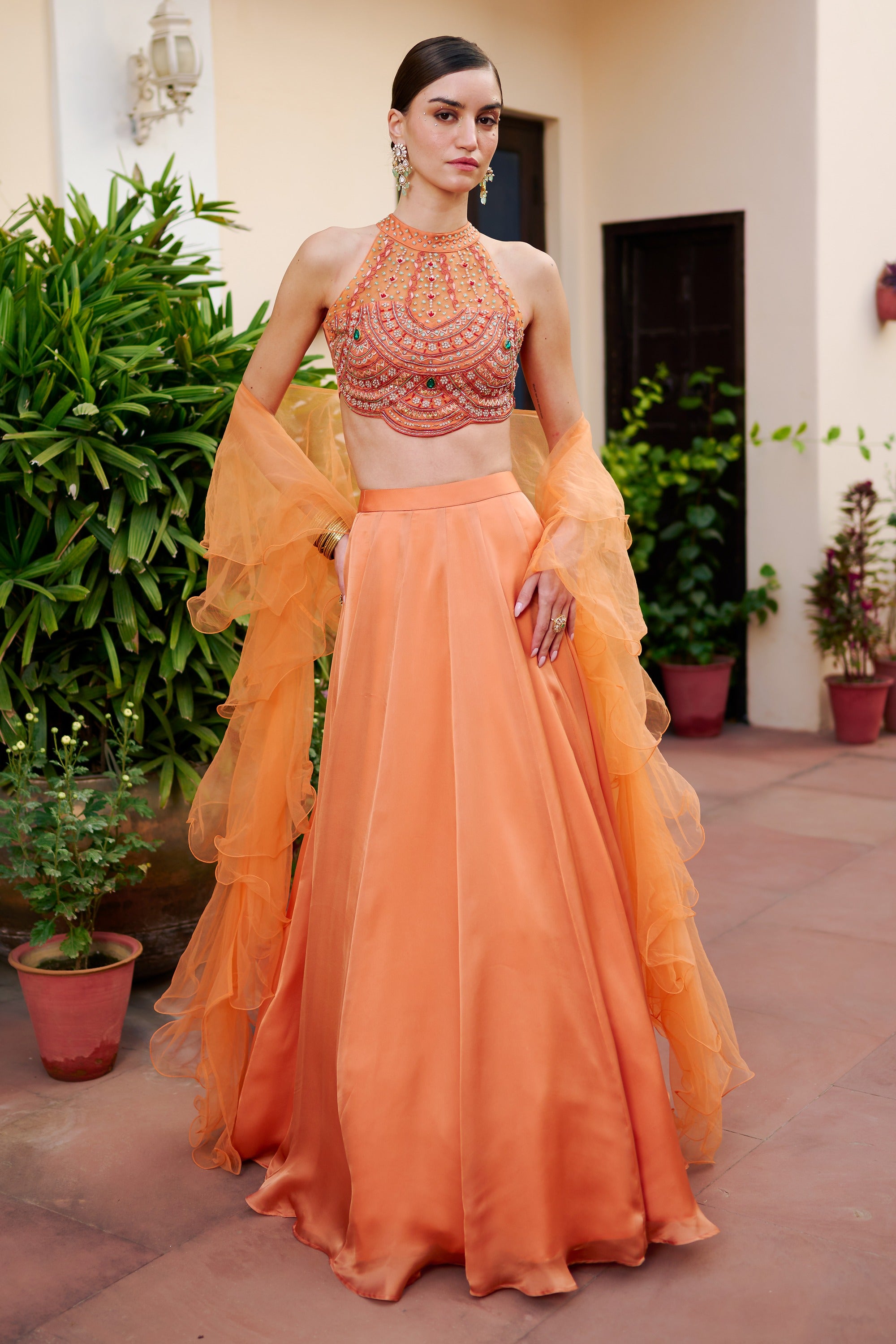Modern Rust Orange Lehenga Set