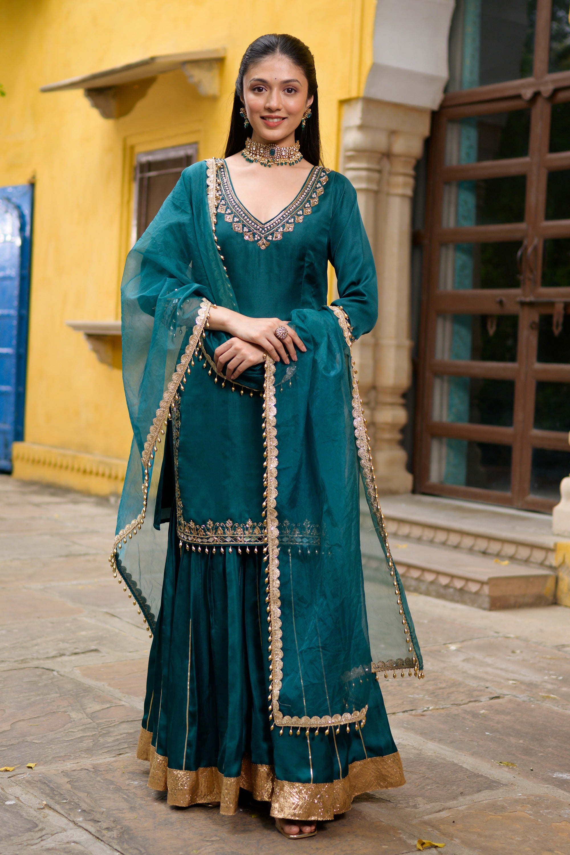 Teal Green Sharara Set