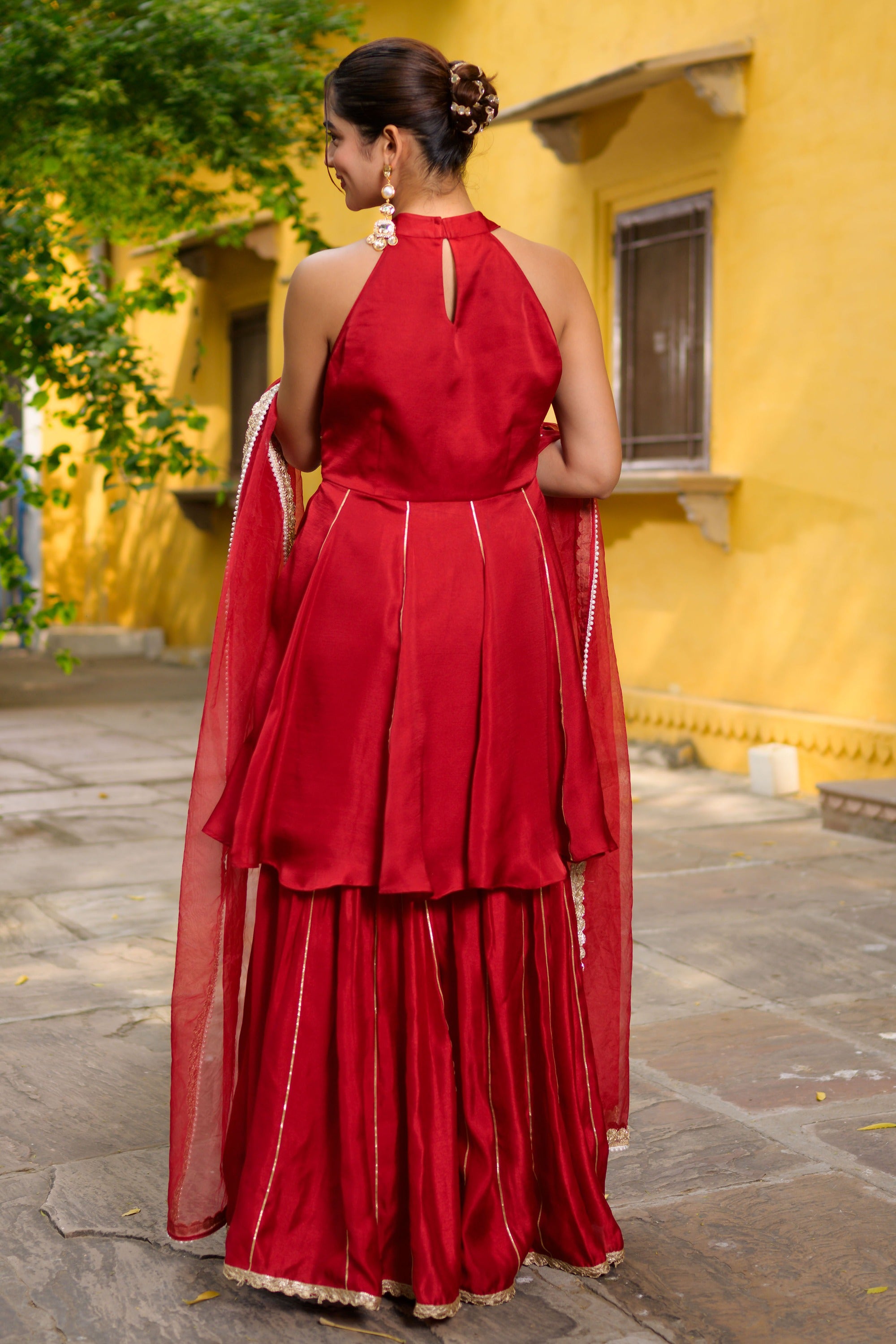 The Crimson Keyhole Sharara Set