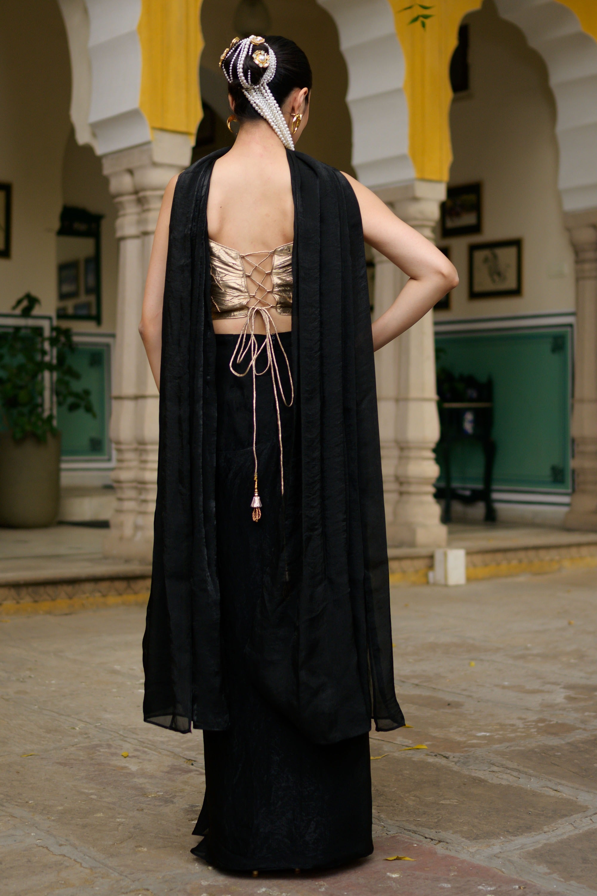 Midnight Black Dhoti with Corset
