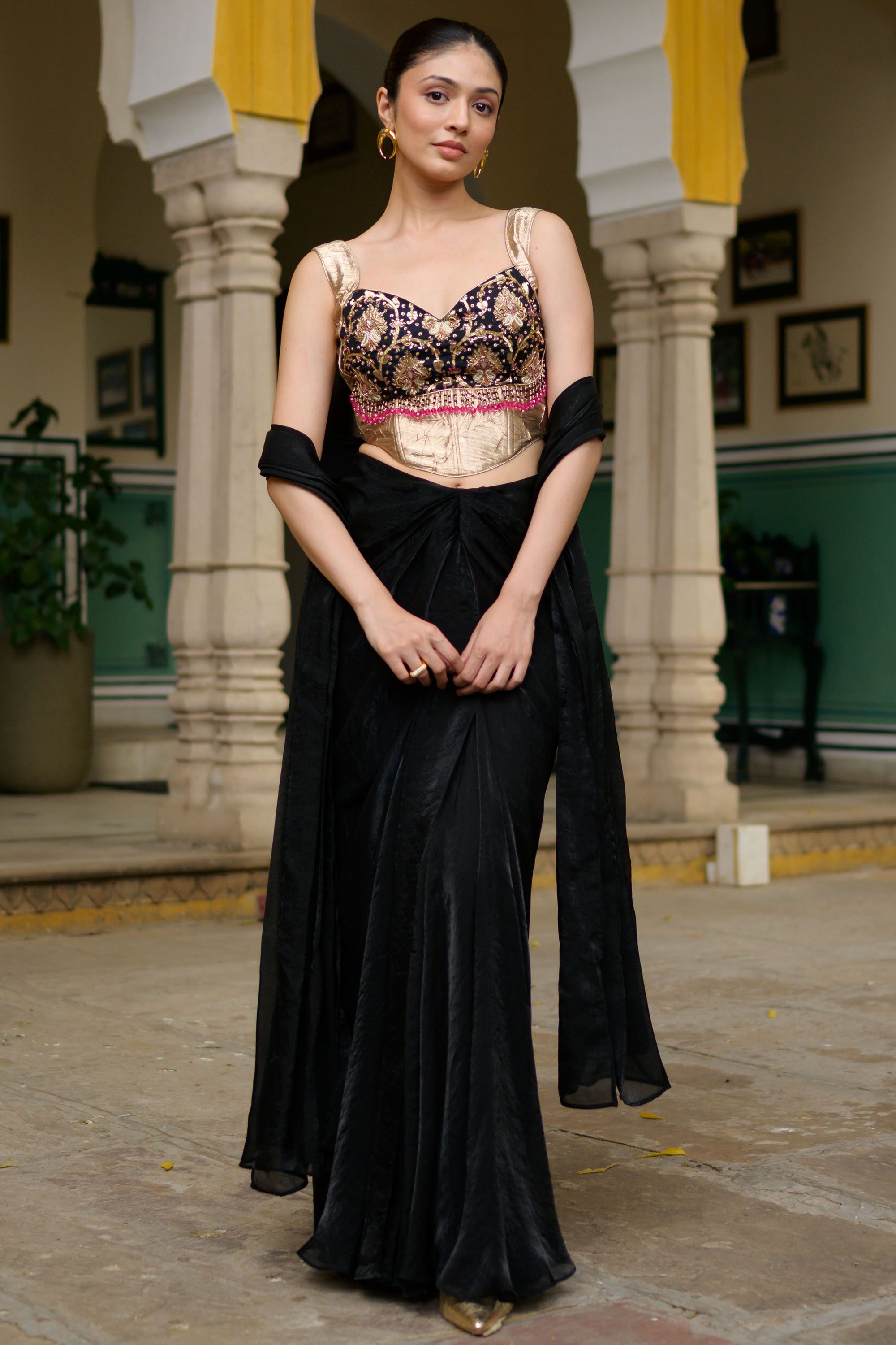 Midnight Black Dhoti with Corset