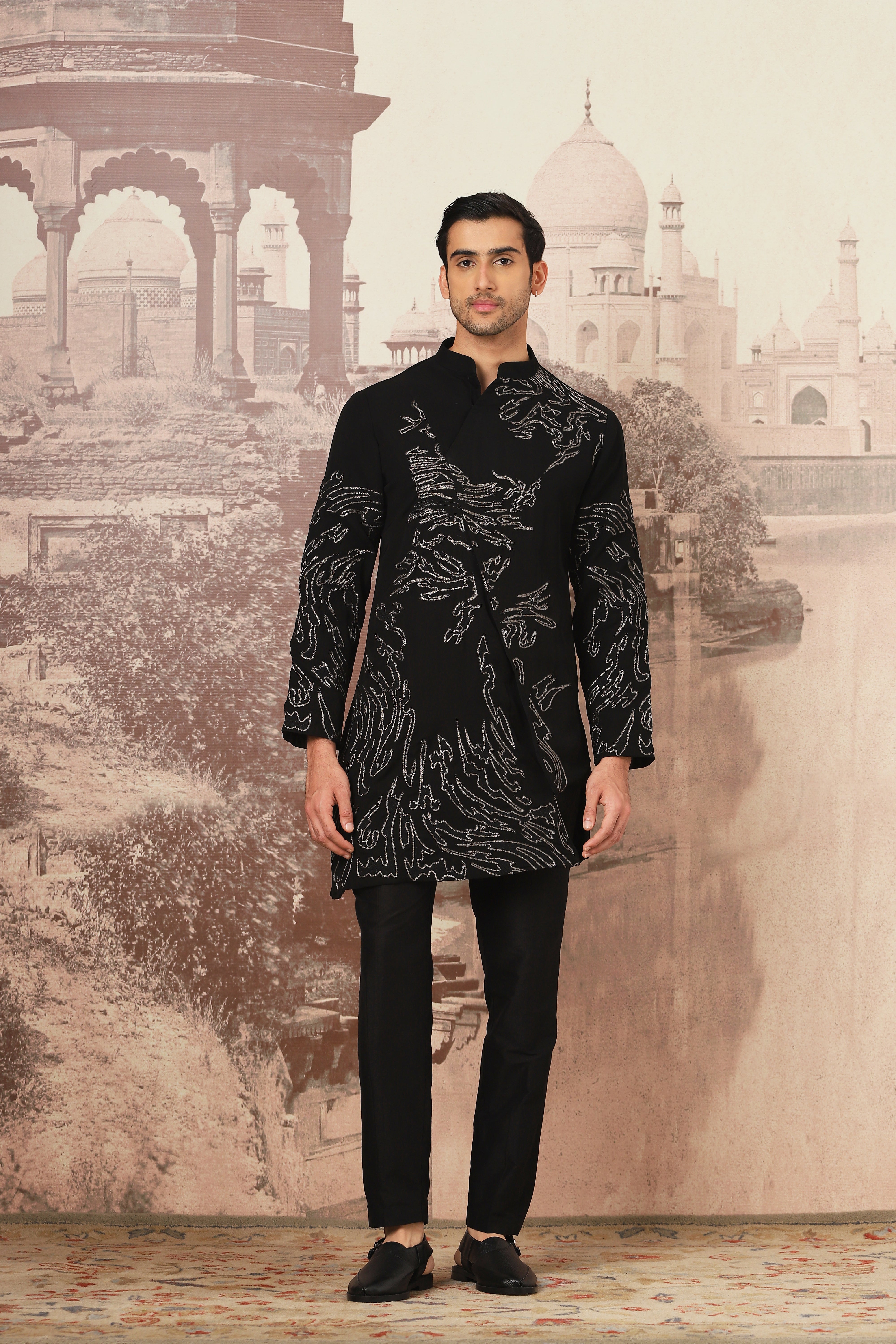 Midnight Waves Asymmetrical Zari Dori Kurta Set