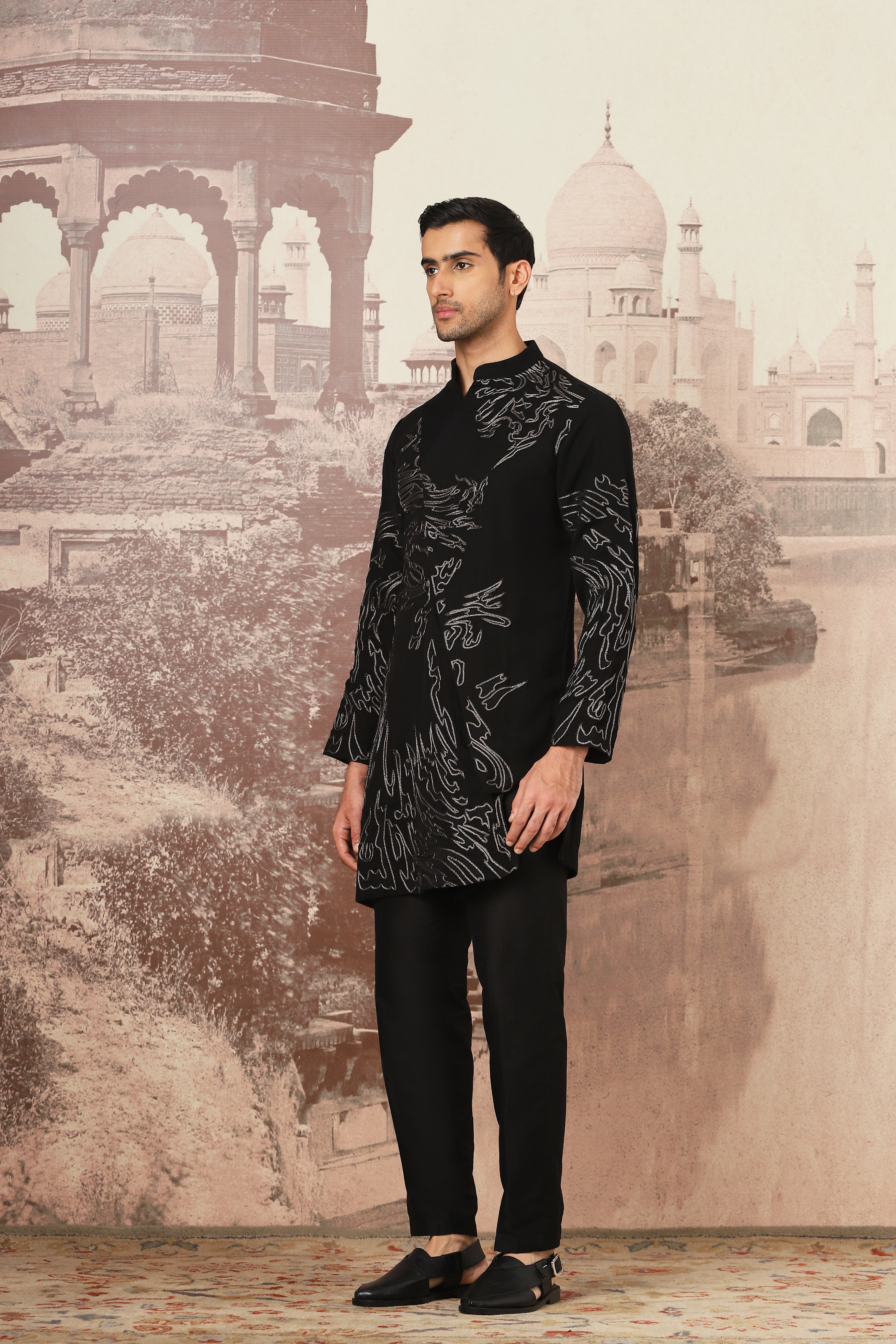 Midnight Waves Asymmetrical Zari Dori Kurta Set