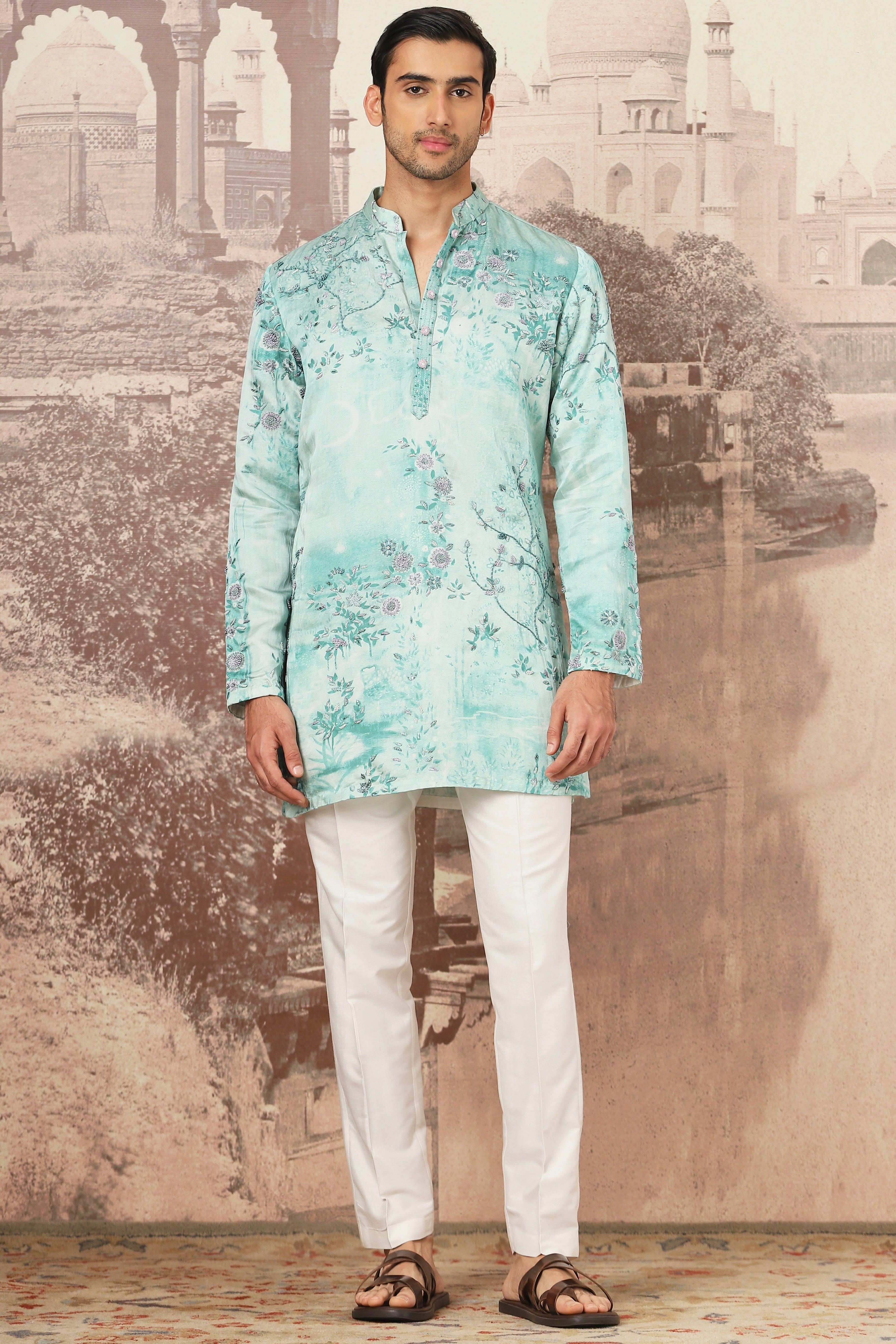 The Sage Blossom Hand Embroidered Kurta Set