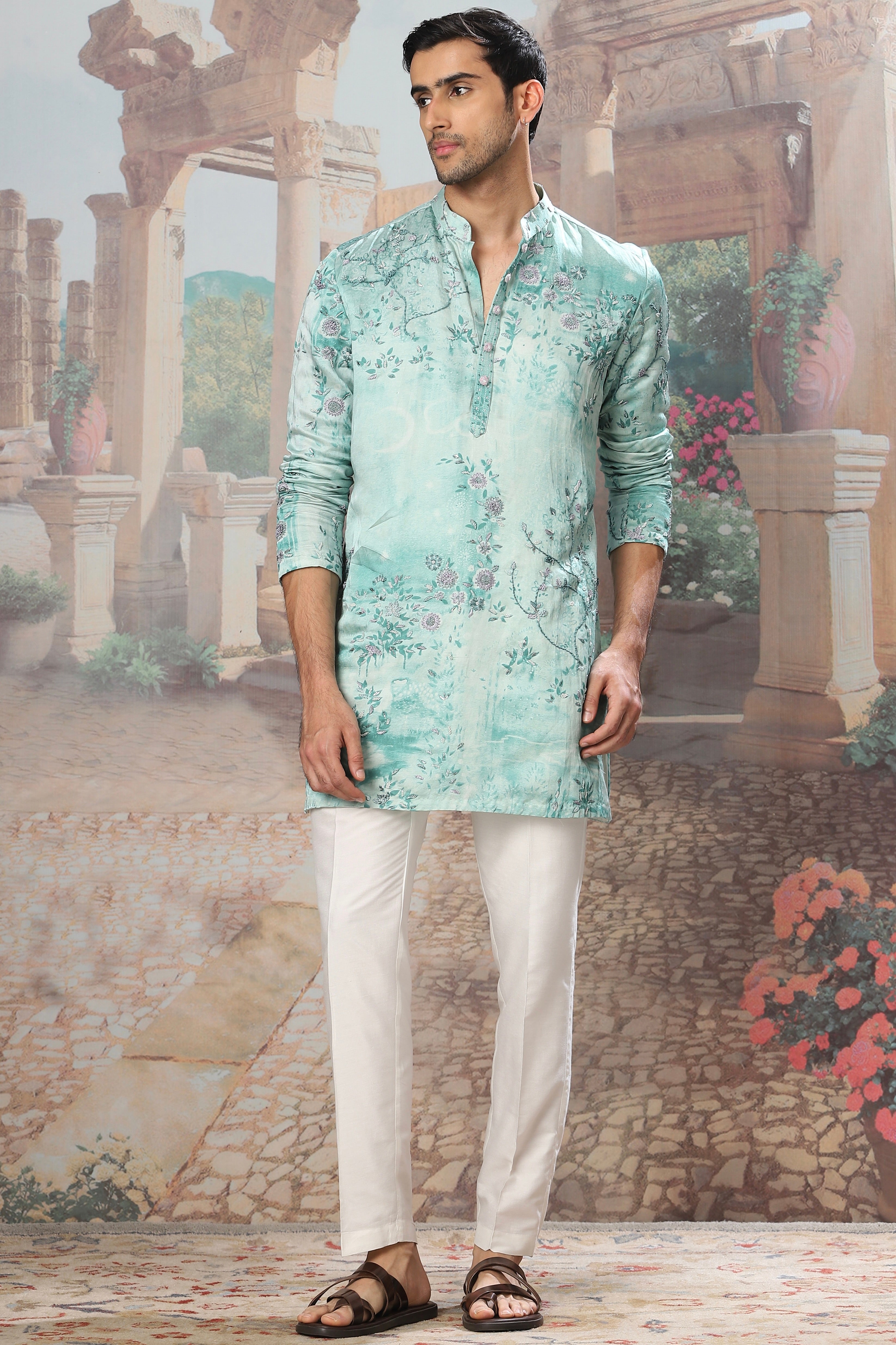 The Sage Blossom Hand Embroidered Kurta Set