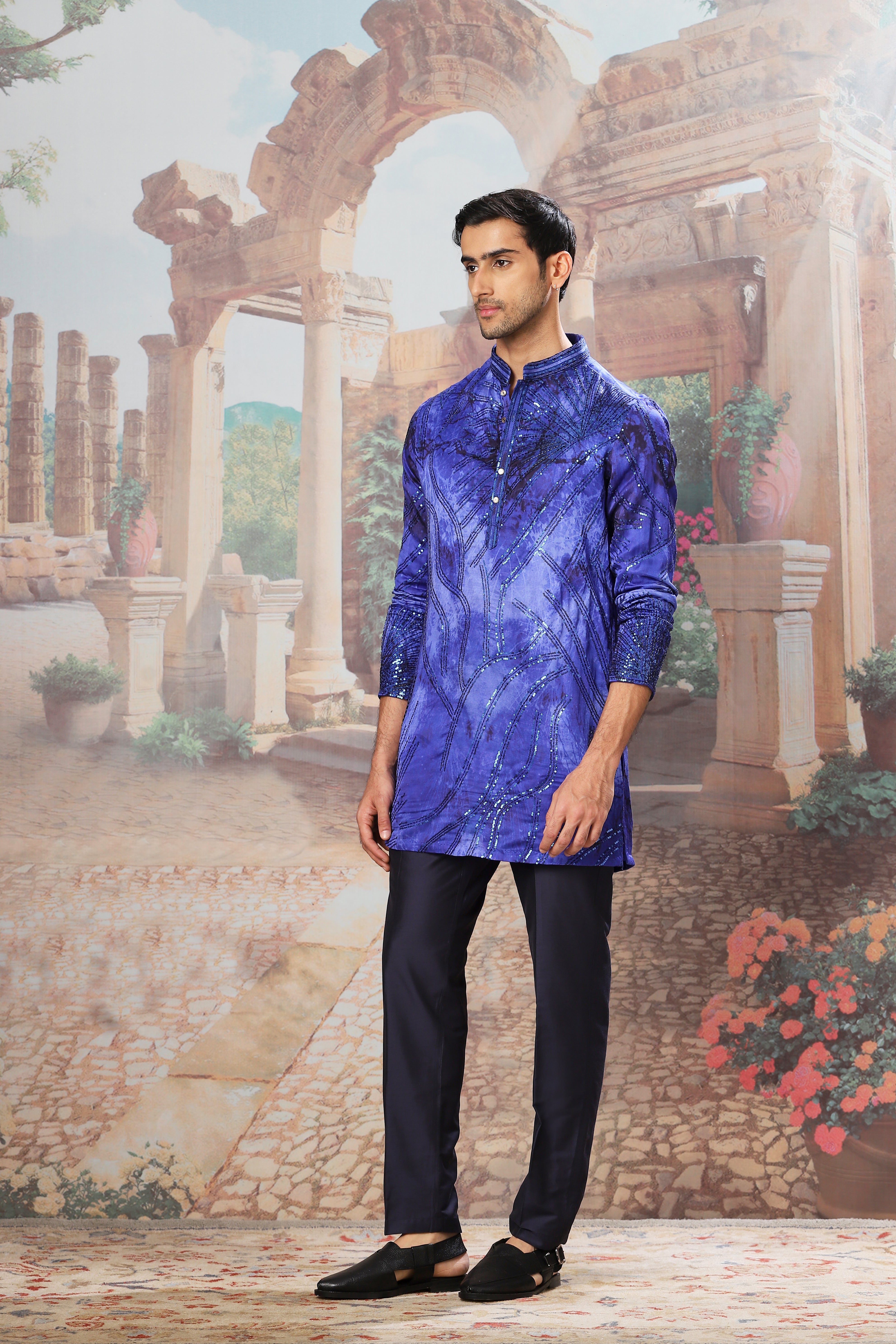 The Indigo Gleam Sequin Embroidered Print Kurta Set