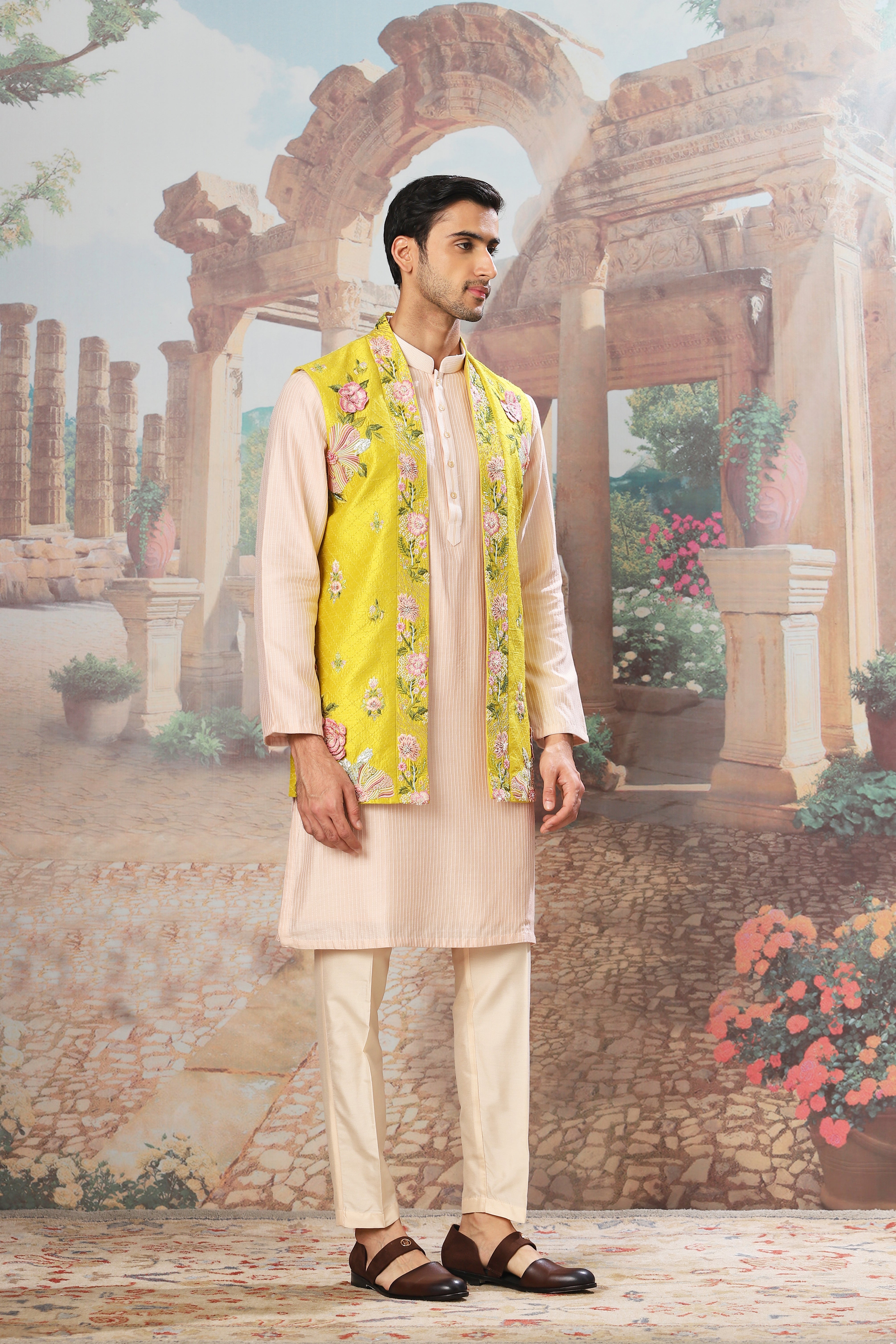 Sunlit Garden Embroidered Kurta Bundi Set