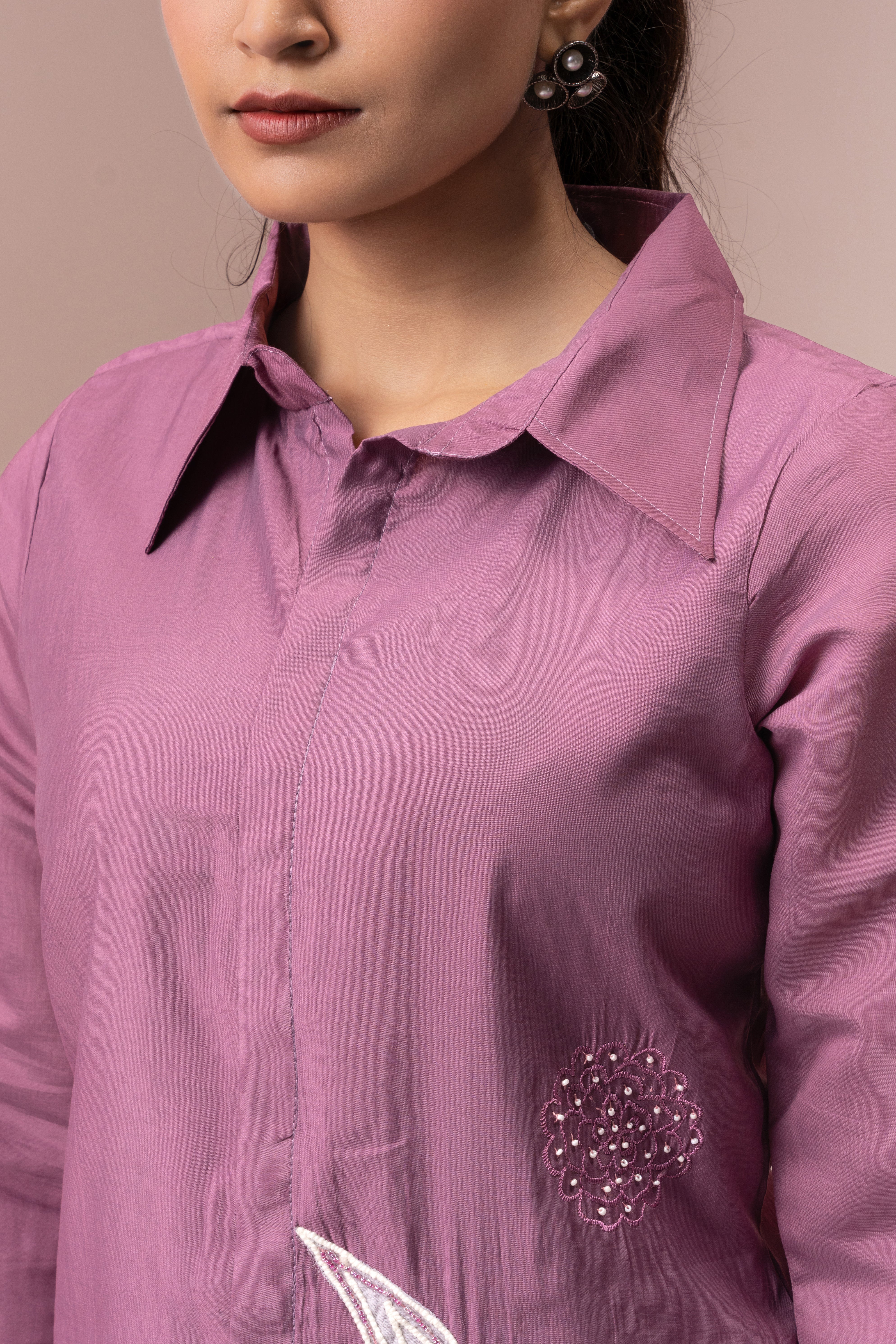 MAUV COTTON EMBROIDERD CO-ORD SET