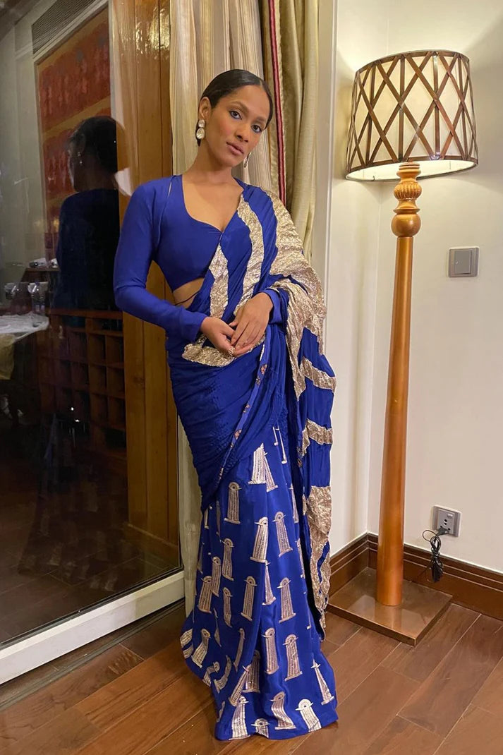 Blue Crinkle Gota Sari