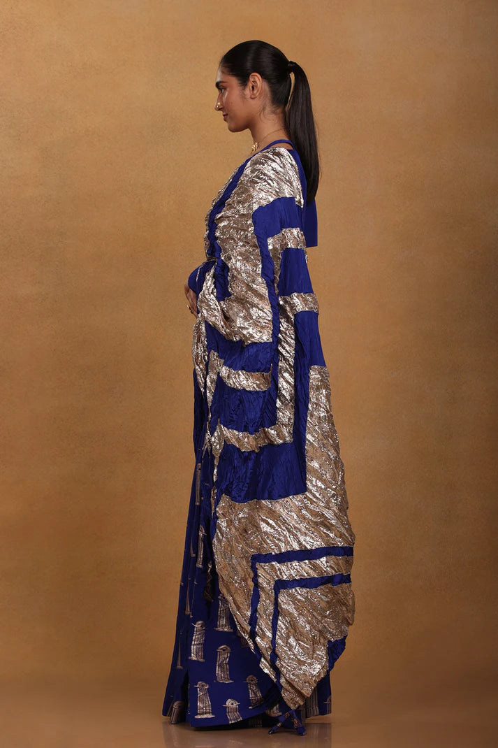 Blue Crinkle Gota Sari