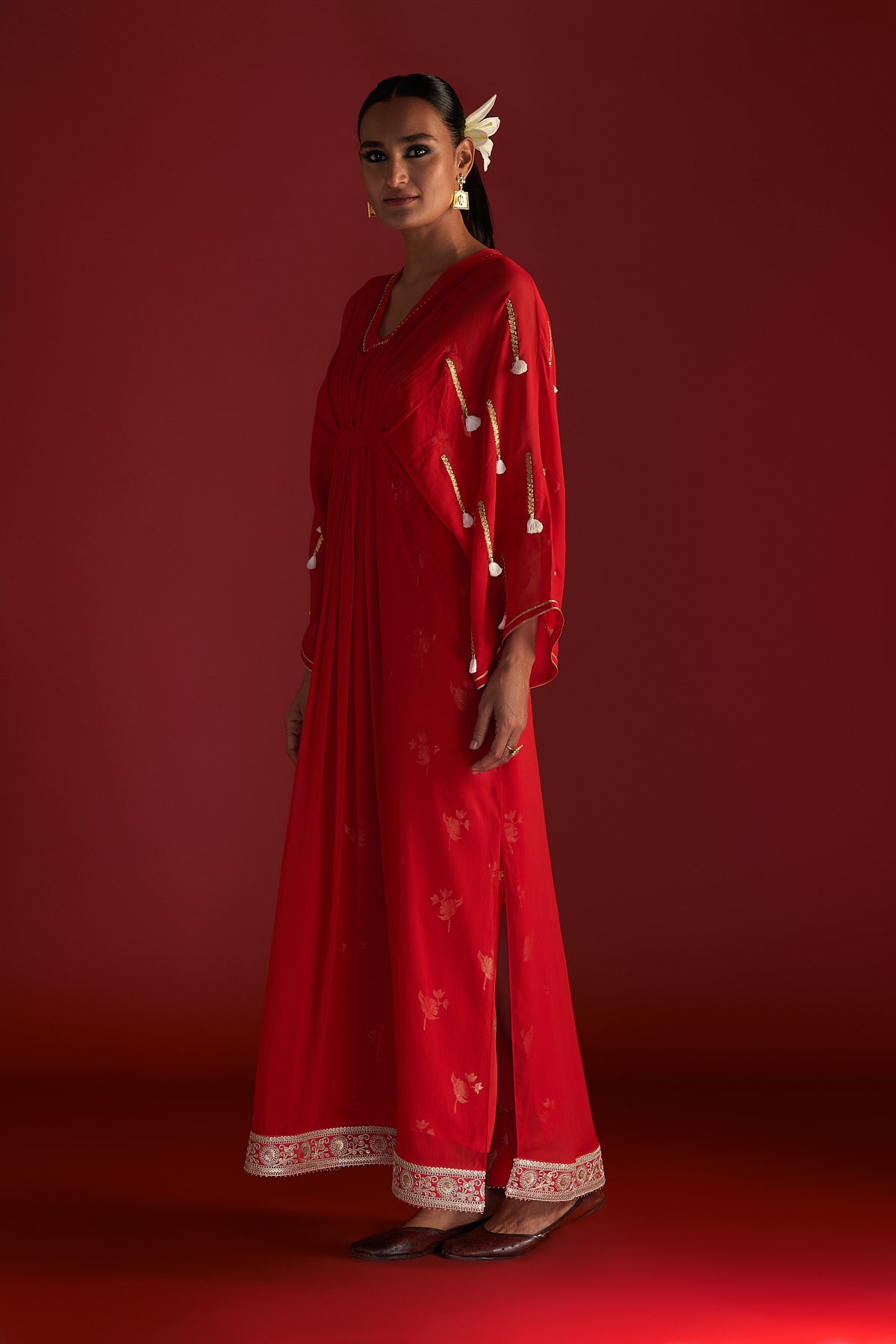 RED GOTA EMBROIDERED KAFTAN WITH SLIP