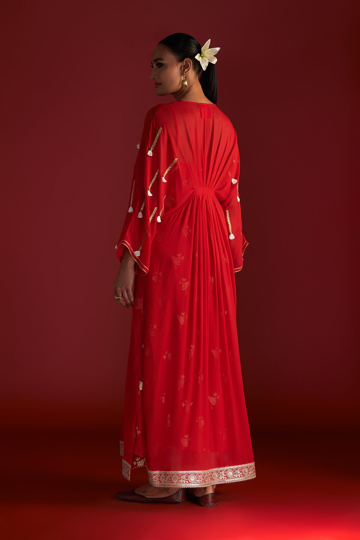 RED GOTA EMBROIDERED KAFTAN WITH SLIP
