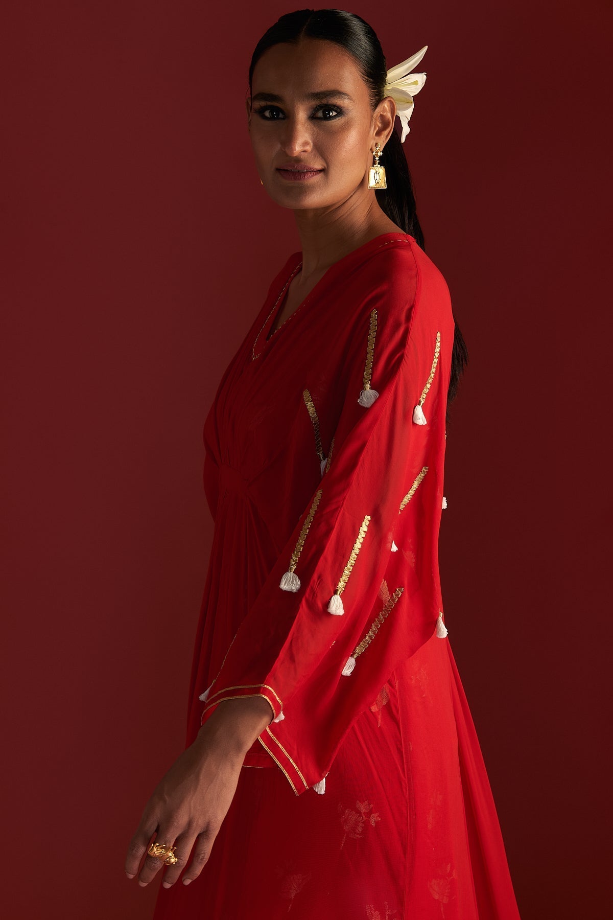 RED GOTA EMBROIDERED KAFTAN WITH SLIP