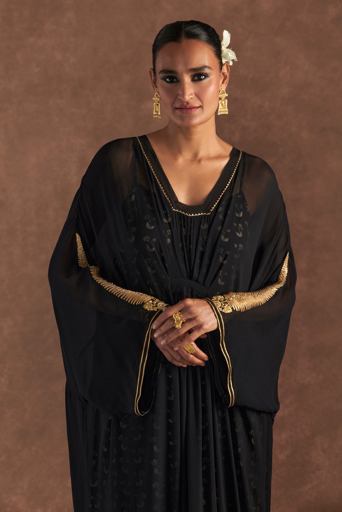 BLACK GOTA EMBROIDERED KAFTAN WITH SLIP