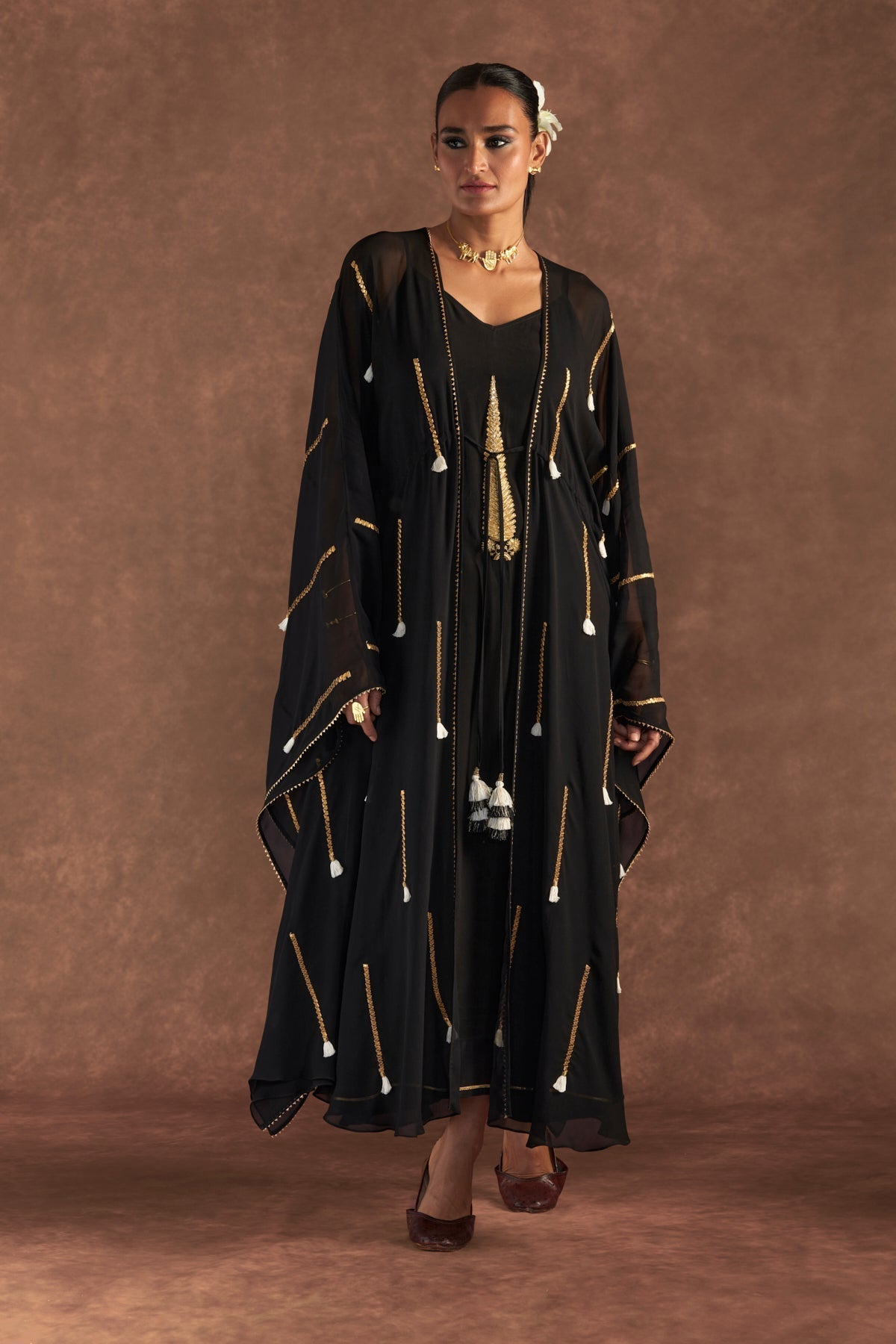 BLACK 'PAAN-PATTI' COVER-UP KAFTAN