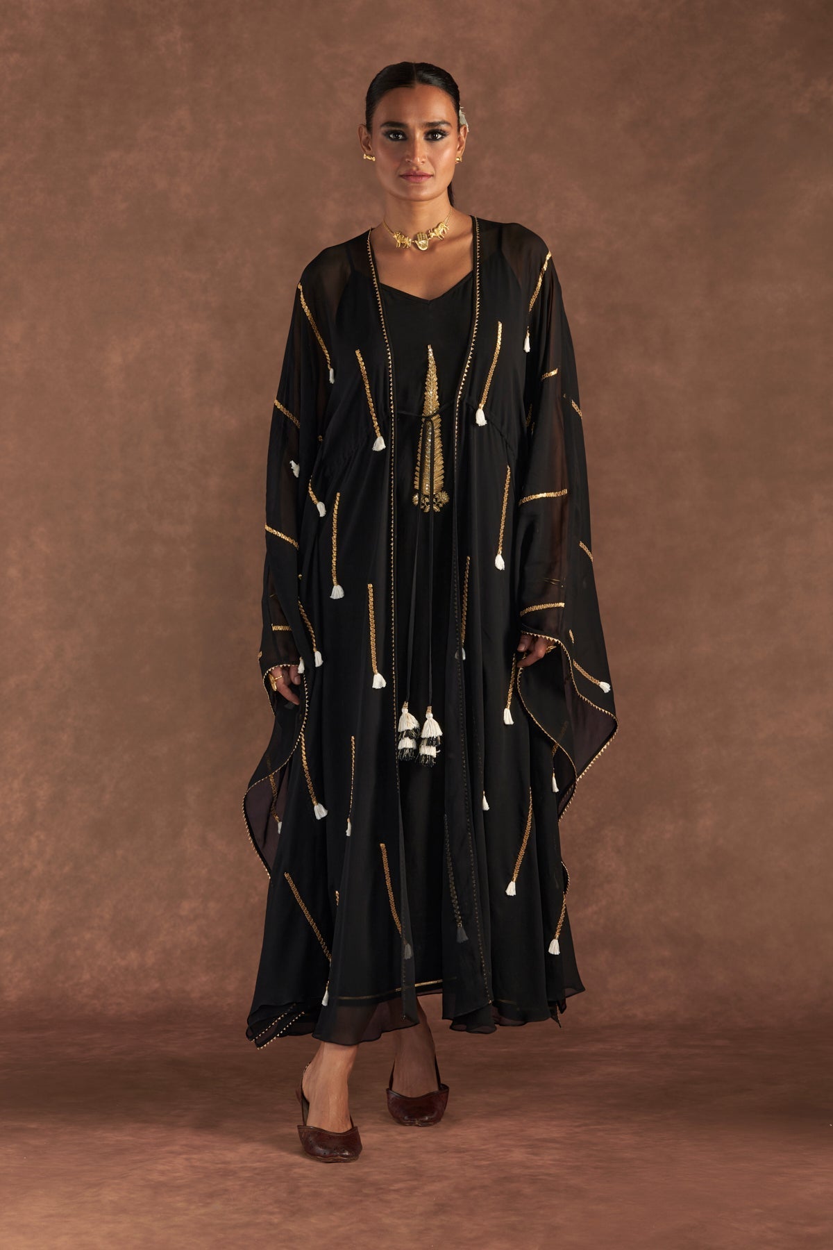 BLACK 'PAAN-PATTI' COVER-UP KAFTAN