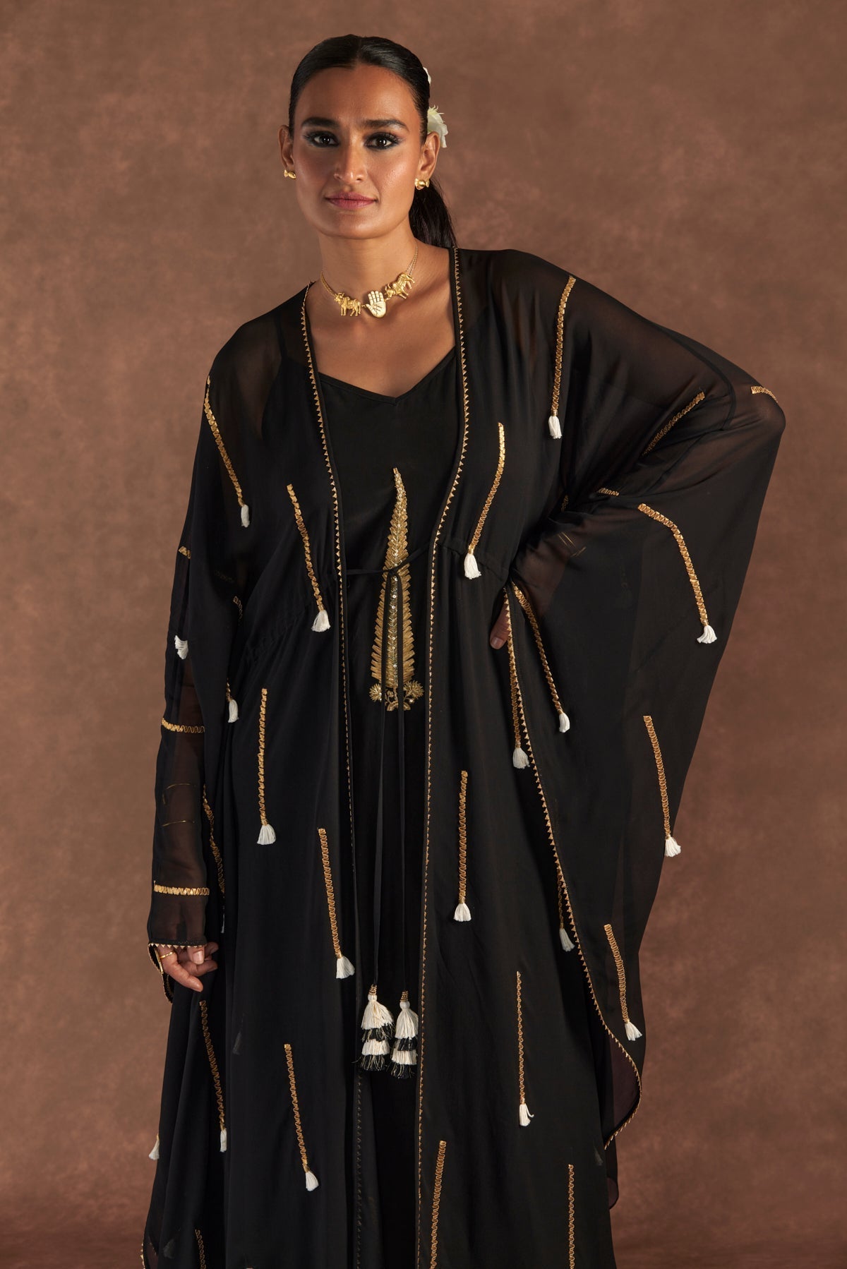 BLACK 'PAAN-PATTI' COVER-UP KAFTAN