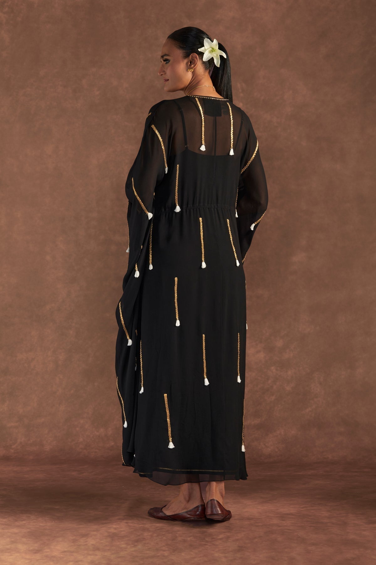BLACK 'PAAN-PATTI' COVER-UP KAFTAN