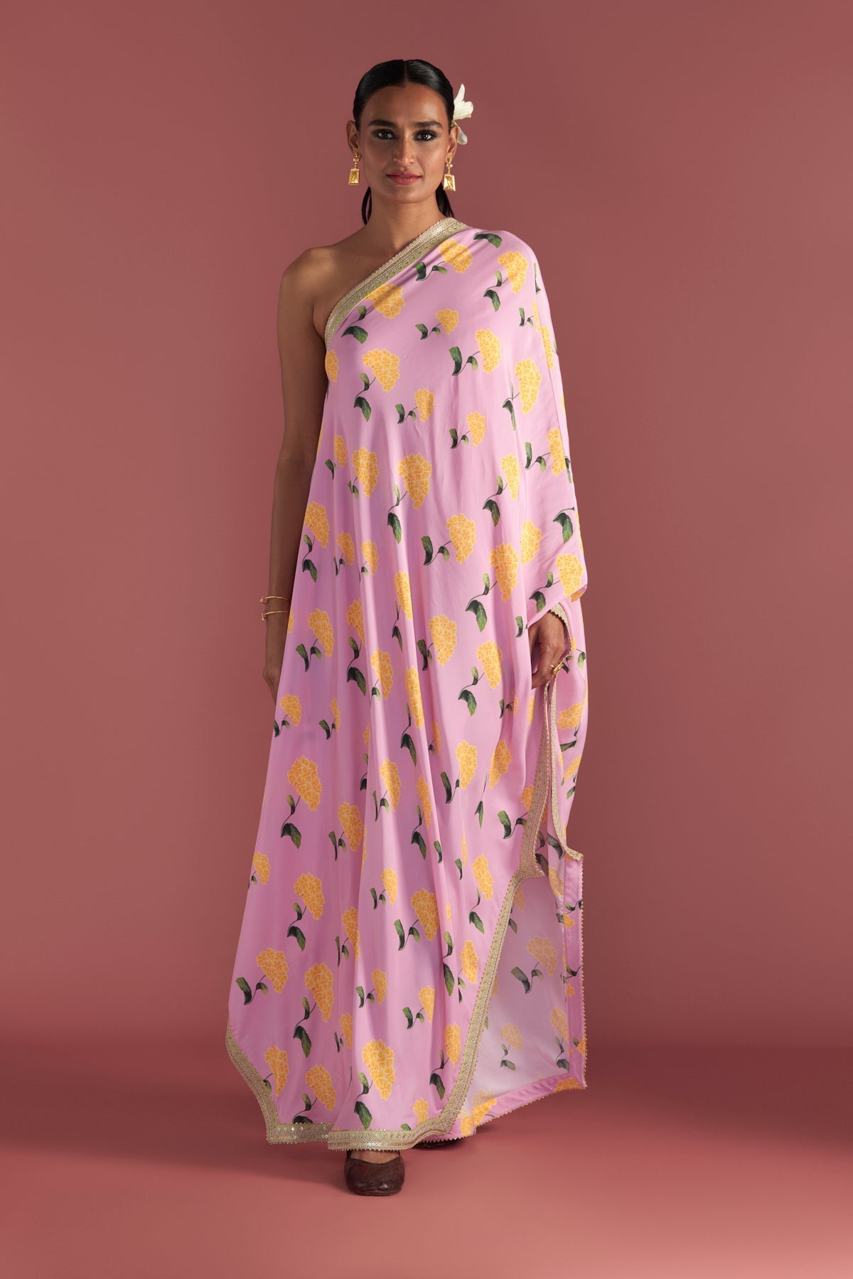 BLUSH HONEYCOMB ONE SHOULDER KAFTAN