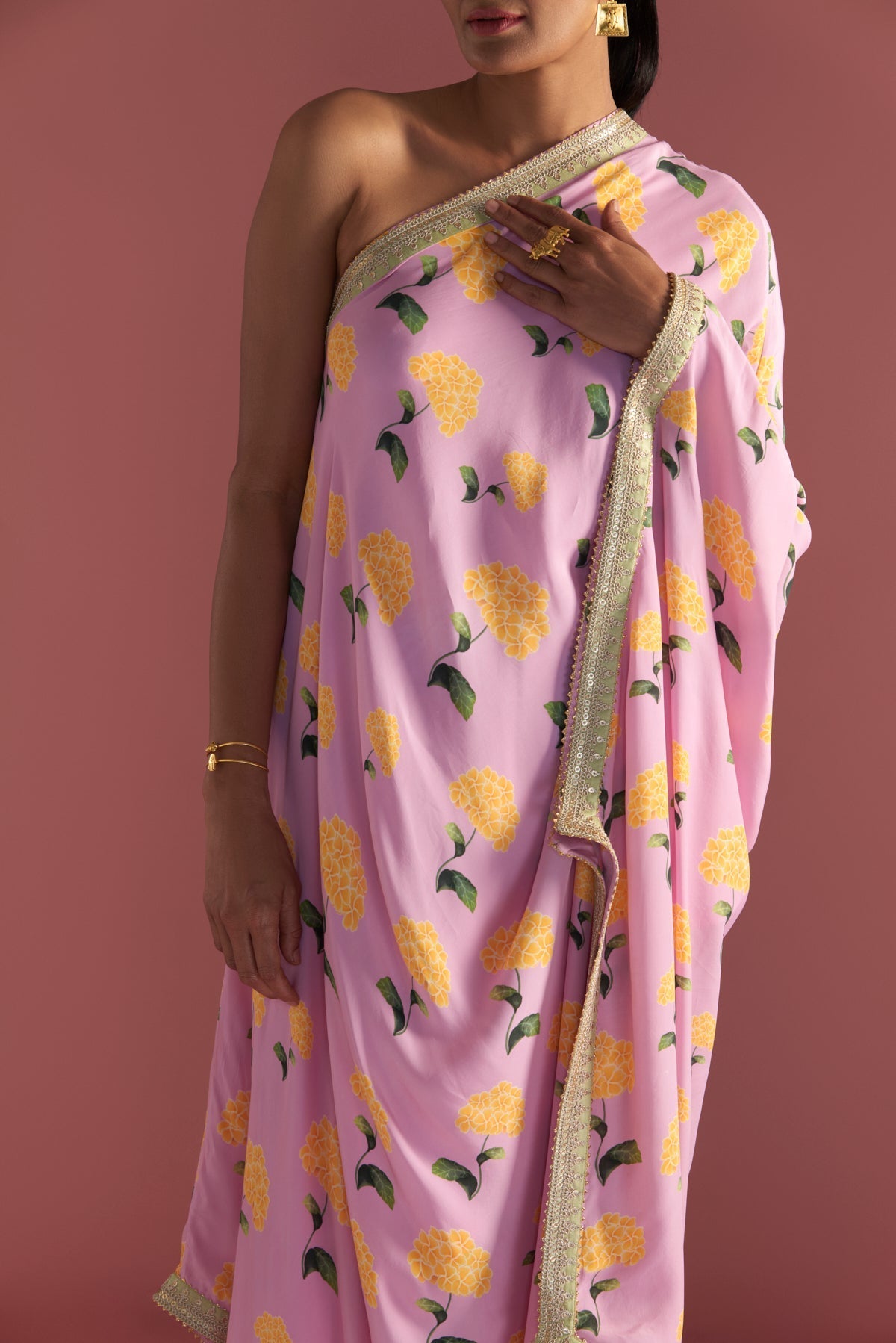 BLUSH HONEYCOMB ONE SHOULDER KAFTAN