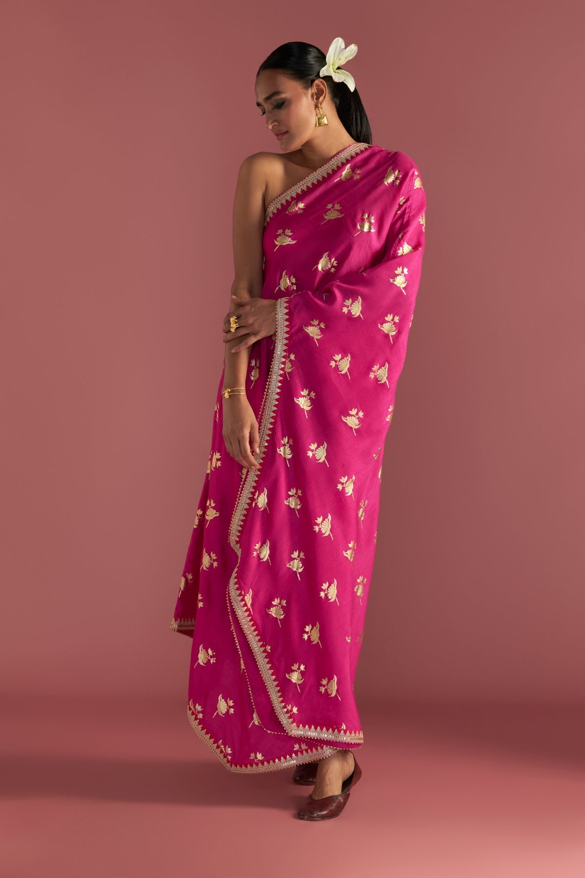MAGENTA IRISBUD ONE SHOULDER KAFTAN