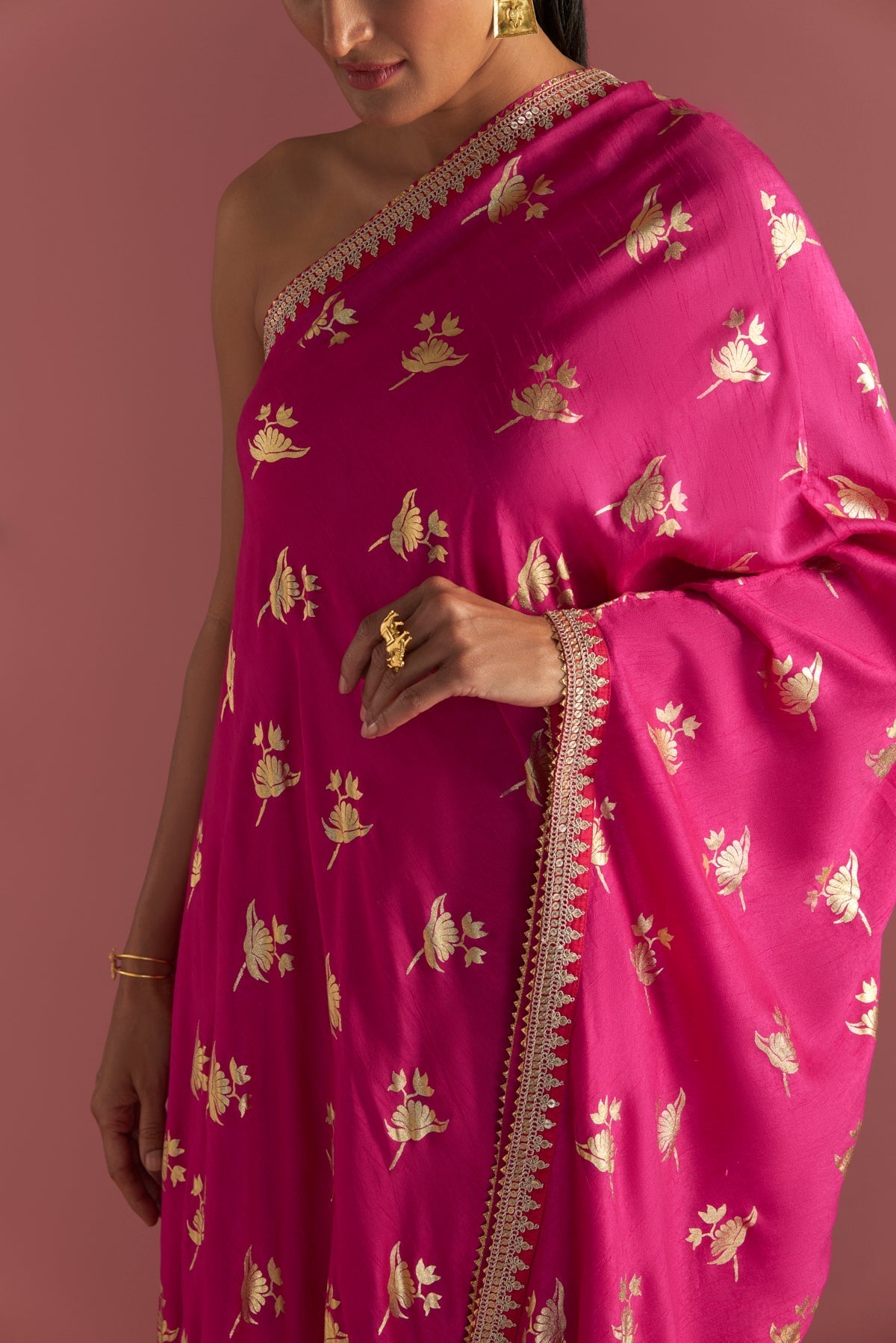 MAGENTA IRISBUD ONE SHOULDER KAFTAN