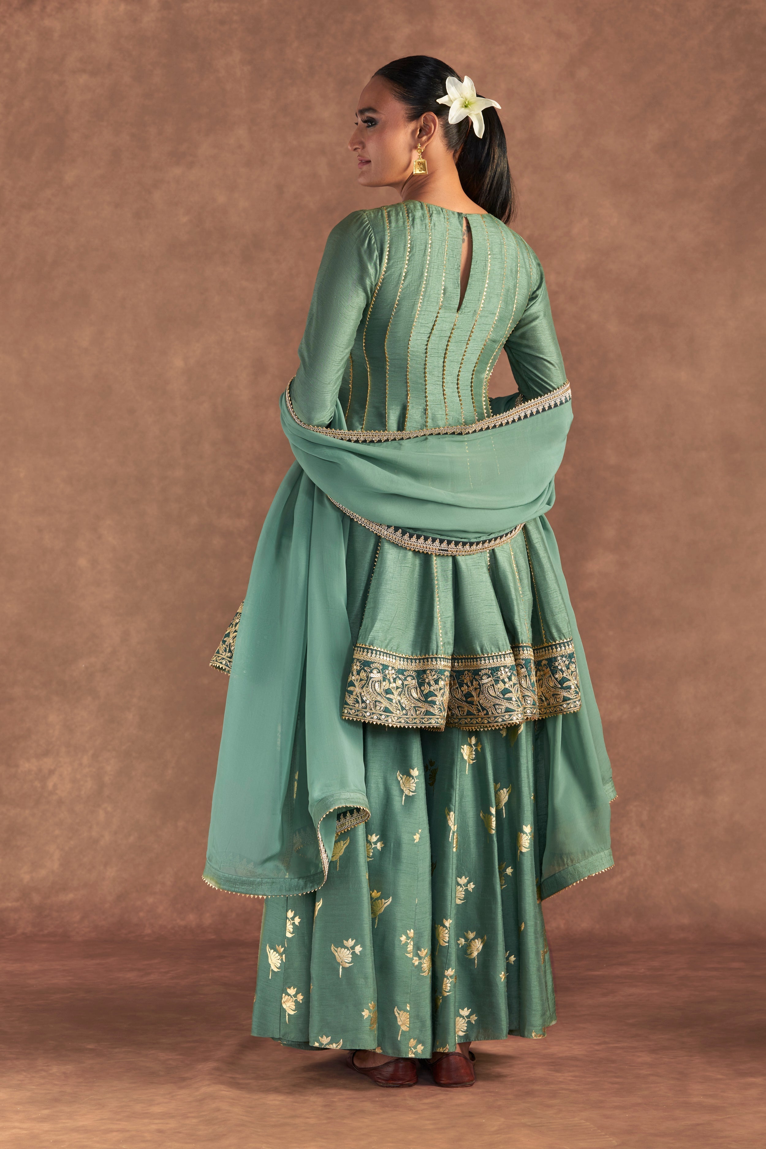 MOSS GREEN IRISBUD SHARARA SET