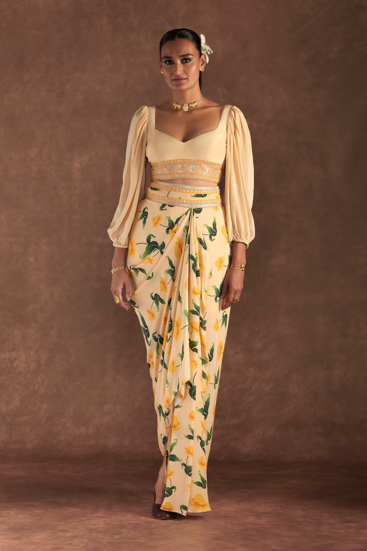 VANILLA POPPY PETAL DRAPE SKIRT SET