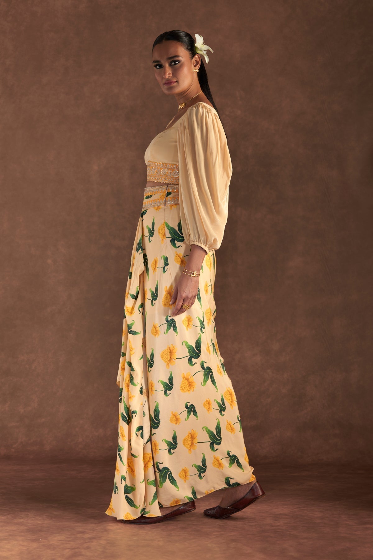 VANILLA POPPY PETAL DRAPE SKIRT SET