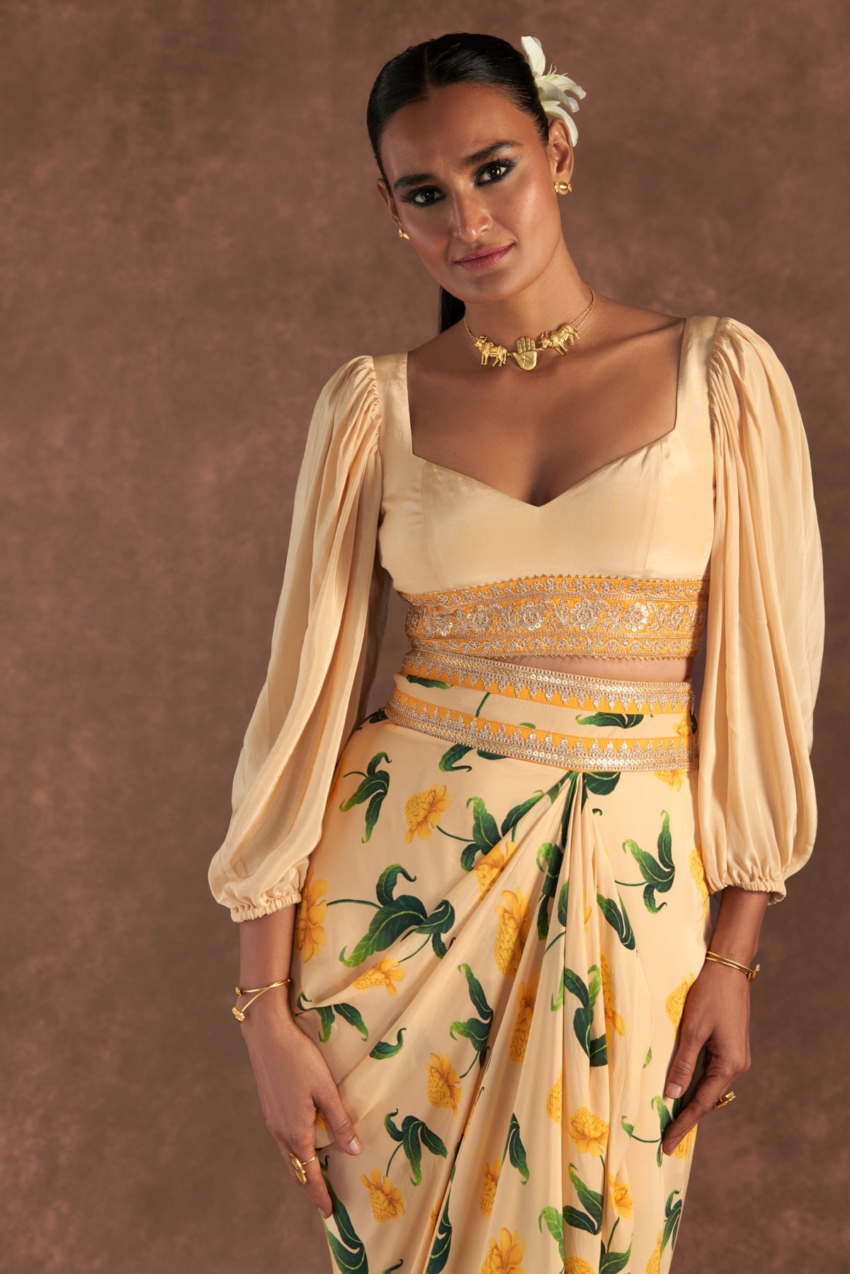 VANILLA POPPY PETAL DRAPE SKIRT SET