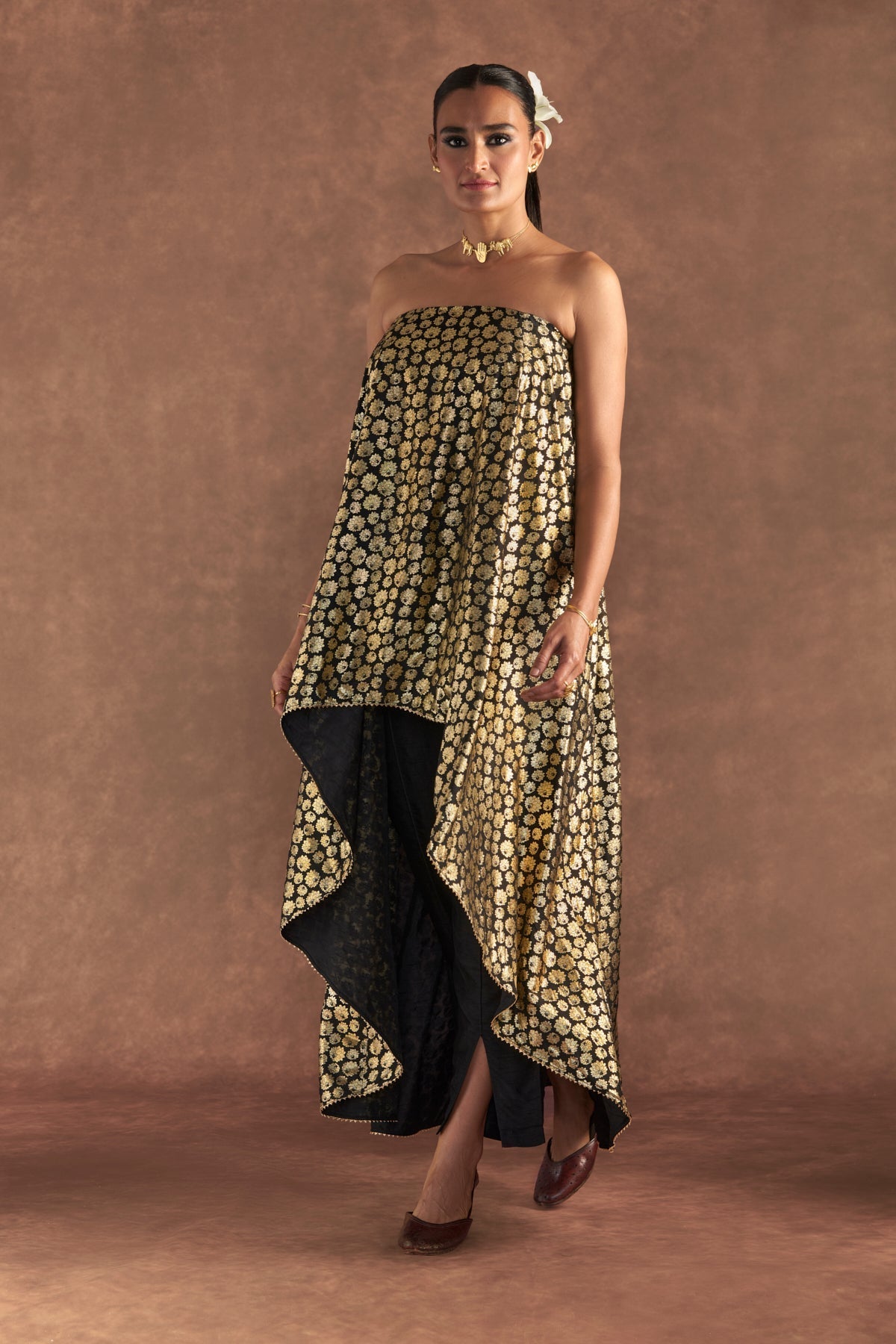 BLACK BERRYBLOOM HIGH-LOW TUBE TOP SET