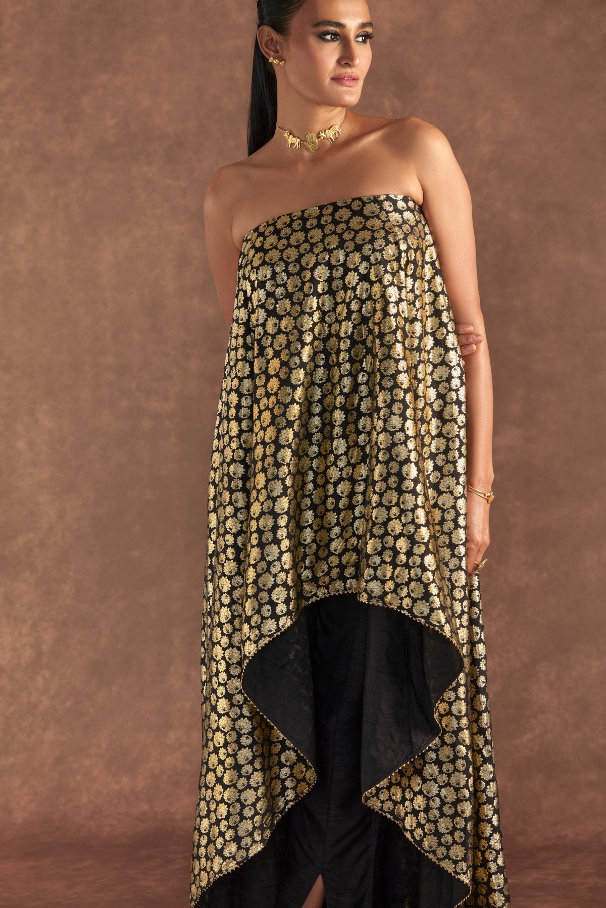 BLACK BERRYBLOOM HIGH-LOW TUBE TOP SET