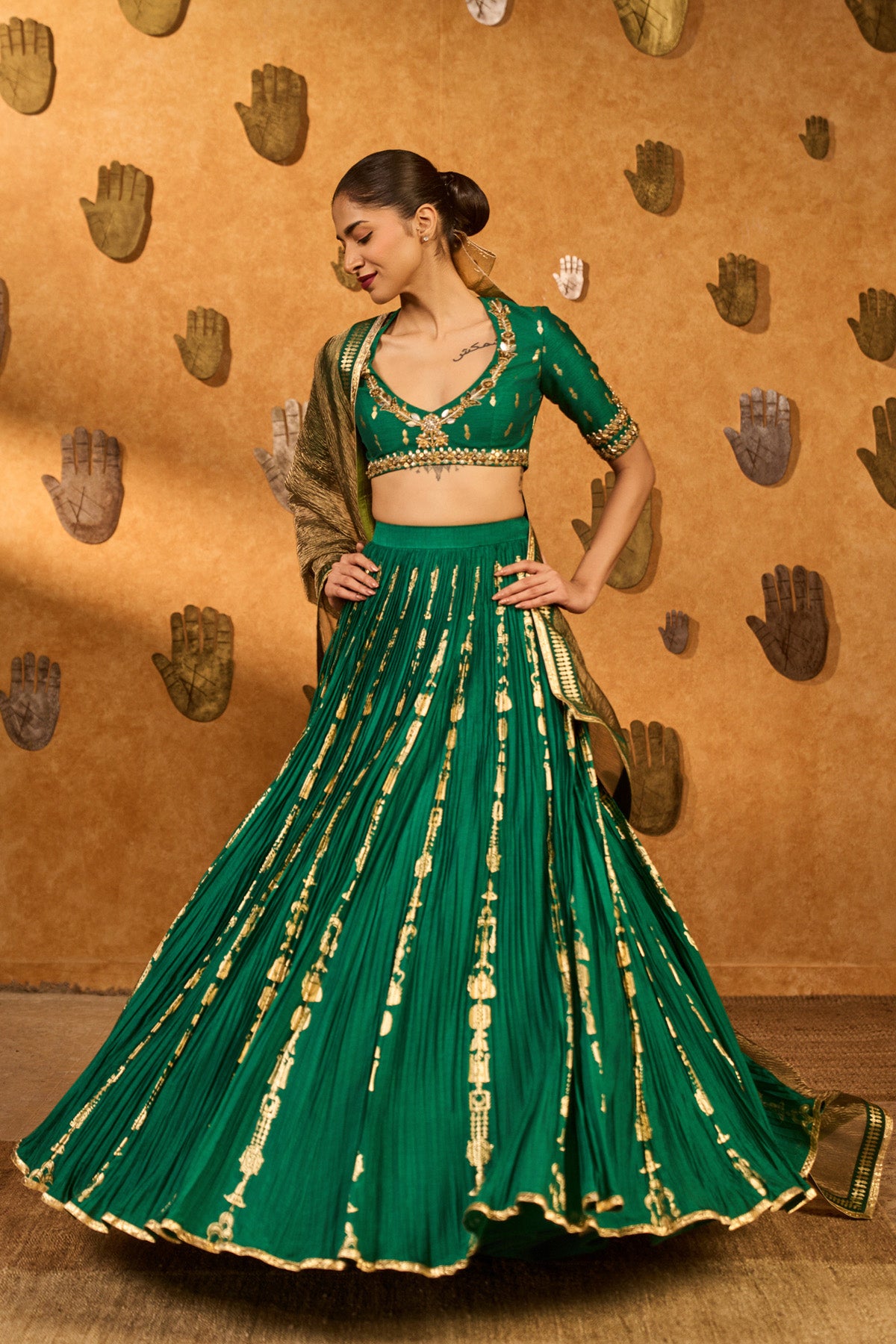 GREEN TOTEM LINE LEHENGA  SET