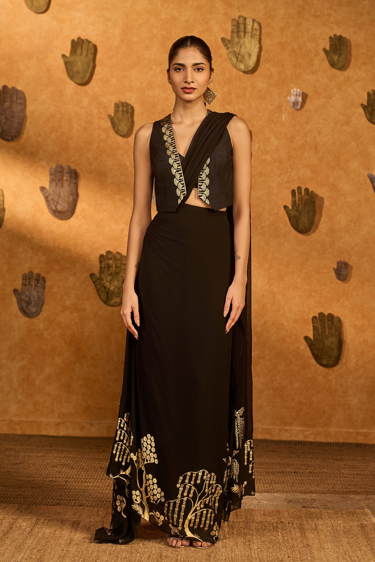BLACK ZEN STITCHED SAREE