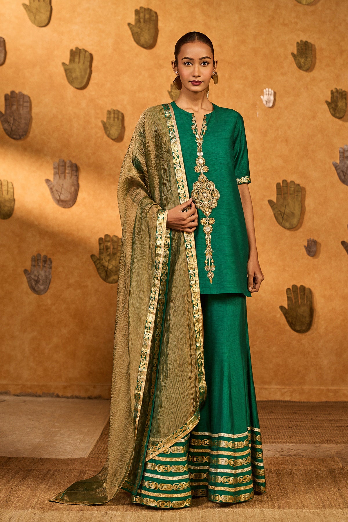 GREEN GILDED SHARARA SET