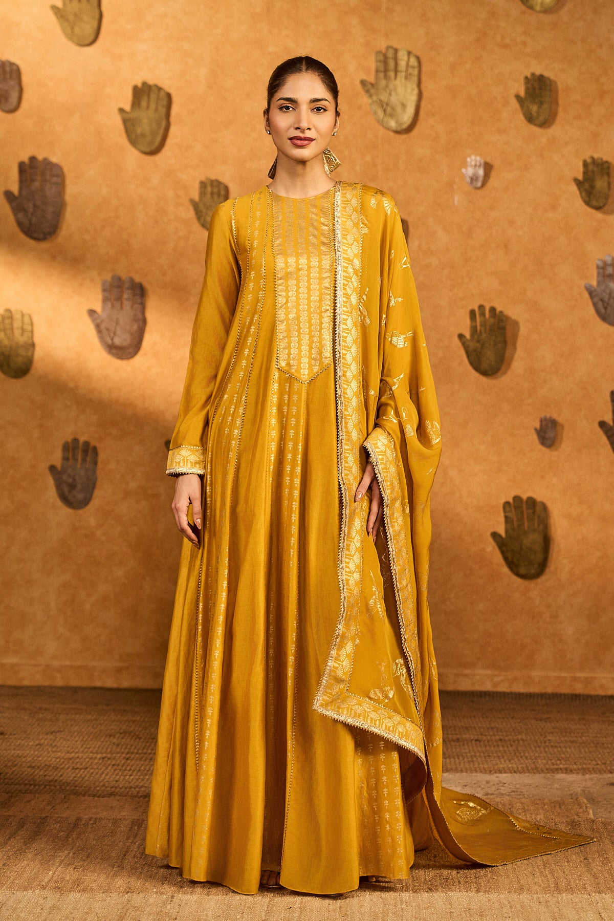 OCHRE SNOW LIGHT ANARKALI SET