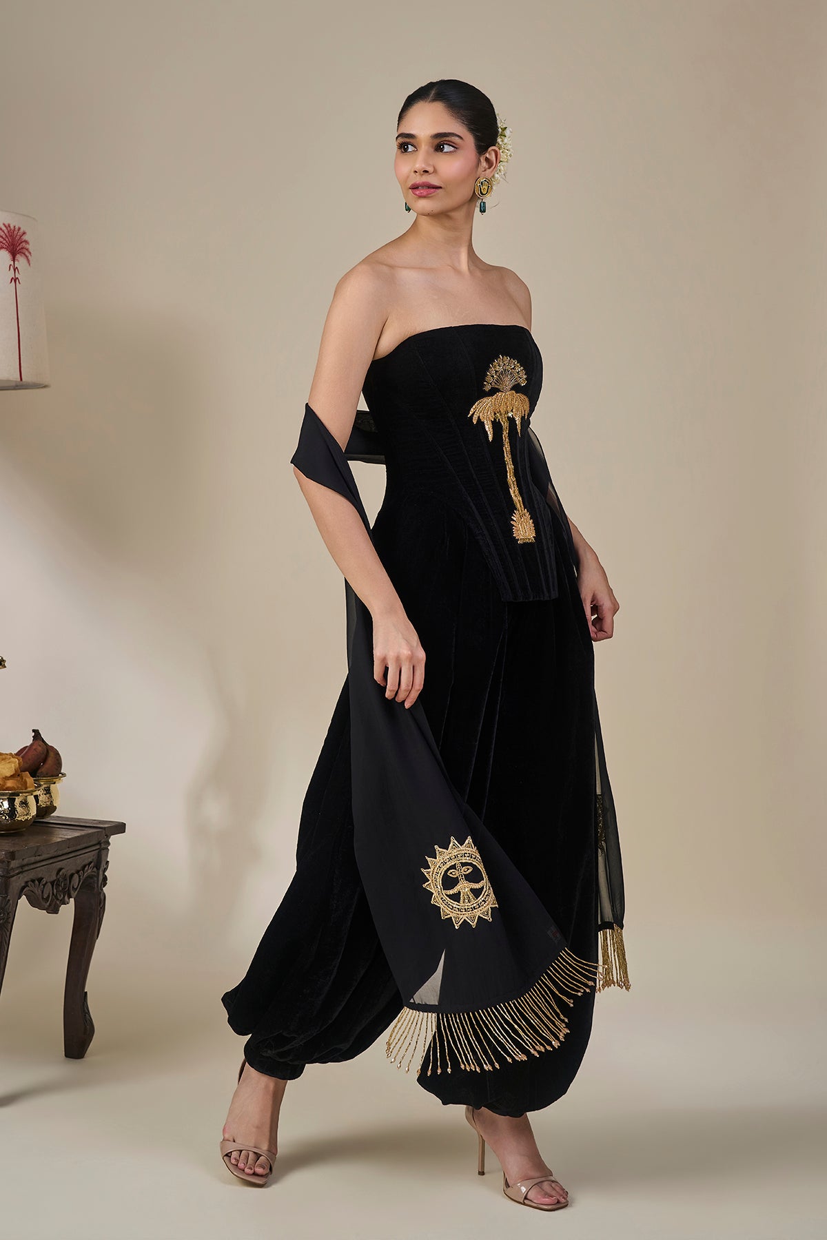 Black Blooming Sun Corset Set