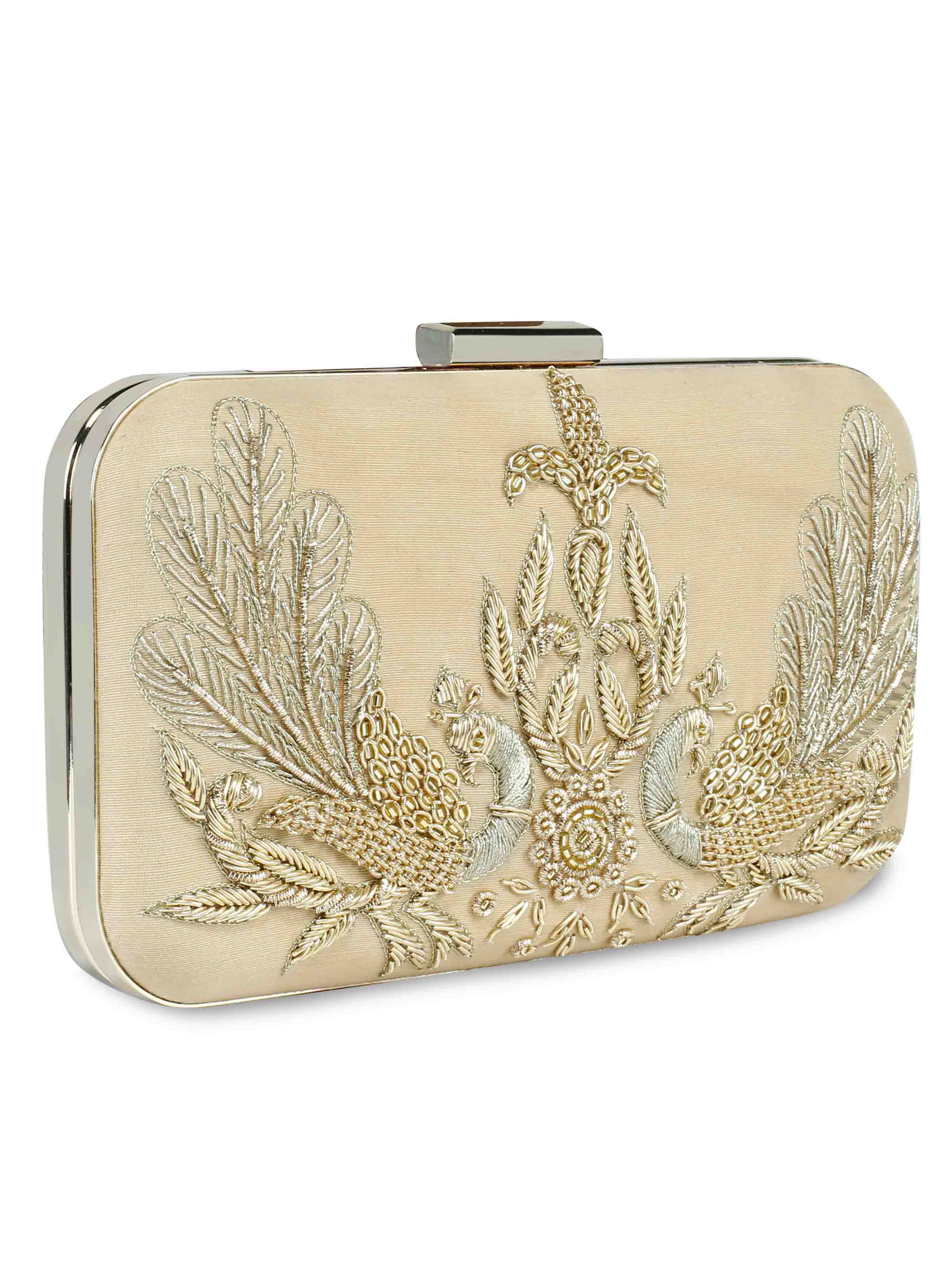Golden peacock clutch